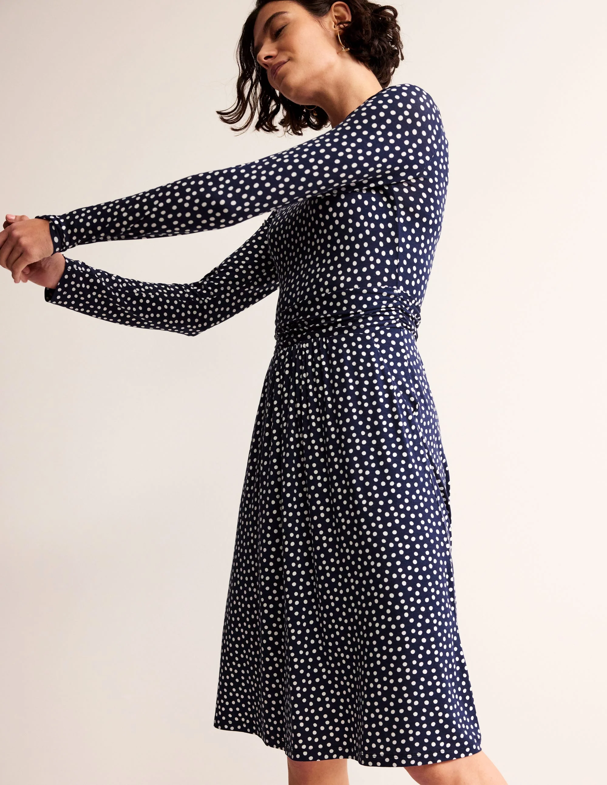 Abigail Jerseykleid-Französisches Marineblau, Abstrakt Punkt - Image 2