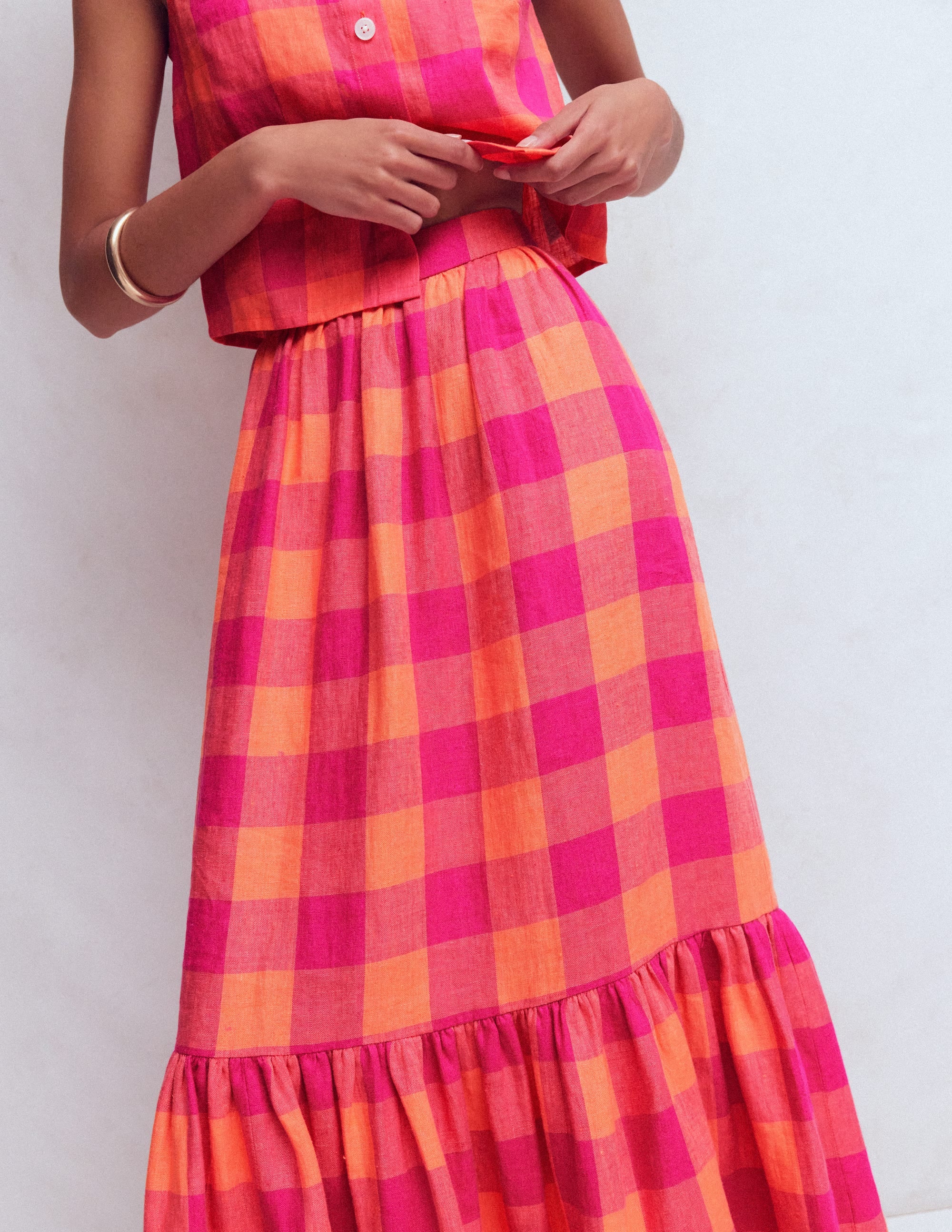 Abigail Maxirock aus Leinen-Fruchtiges Orange, Rosa Vichykaro - Image 2