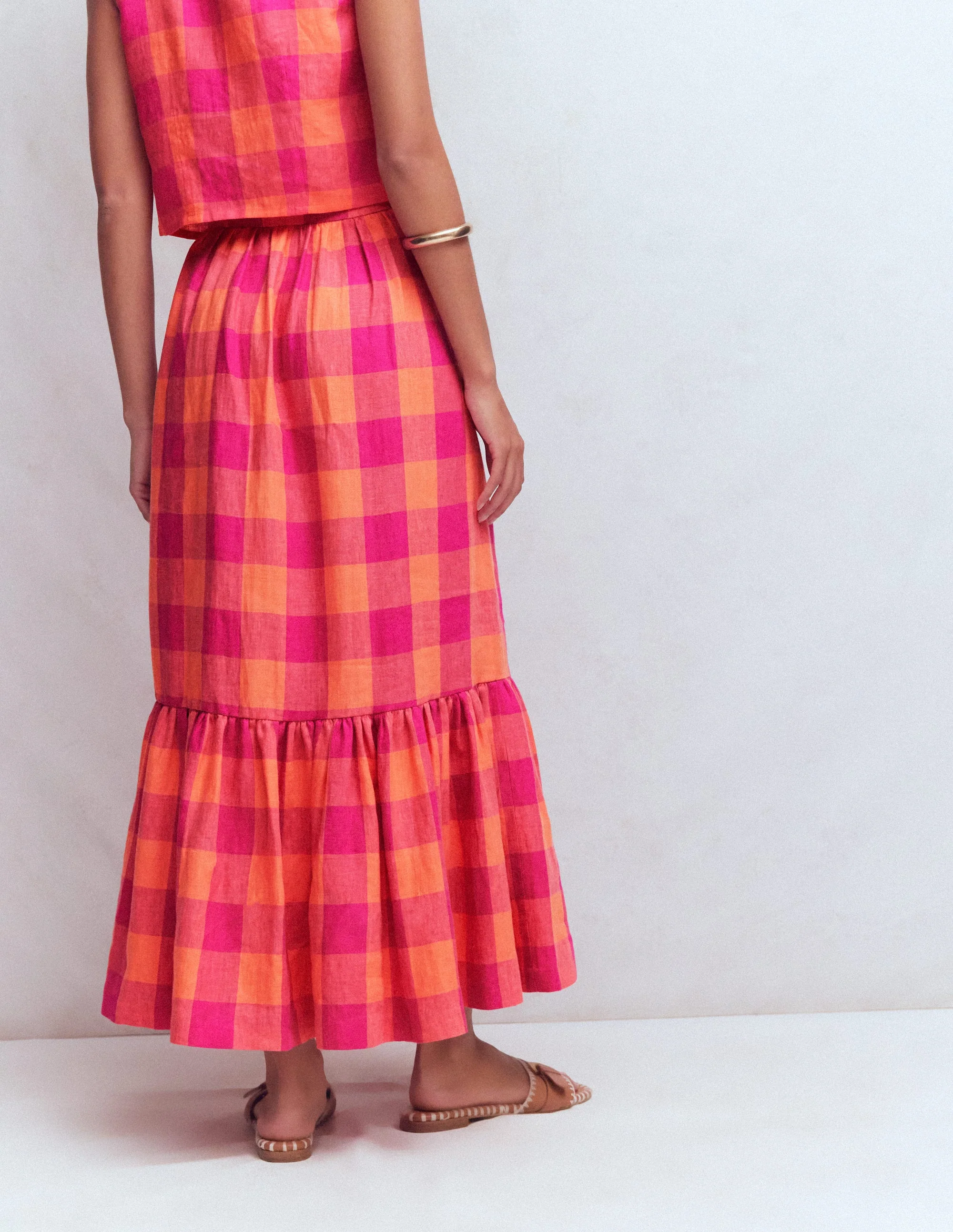 Abigail Maxirock aus Leinen-Fruchtiges Orange, Rosa Vichykaro - Image 3