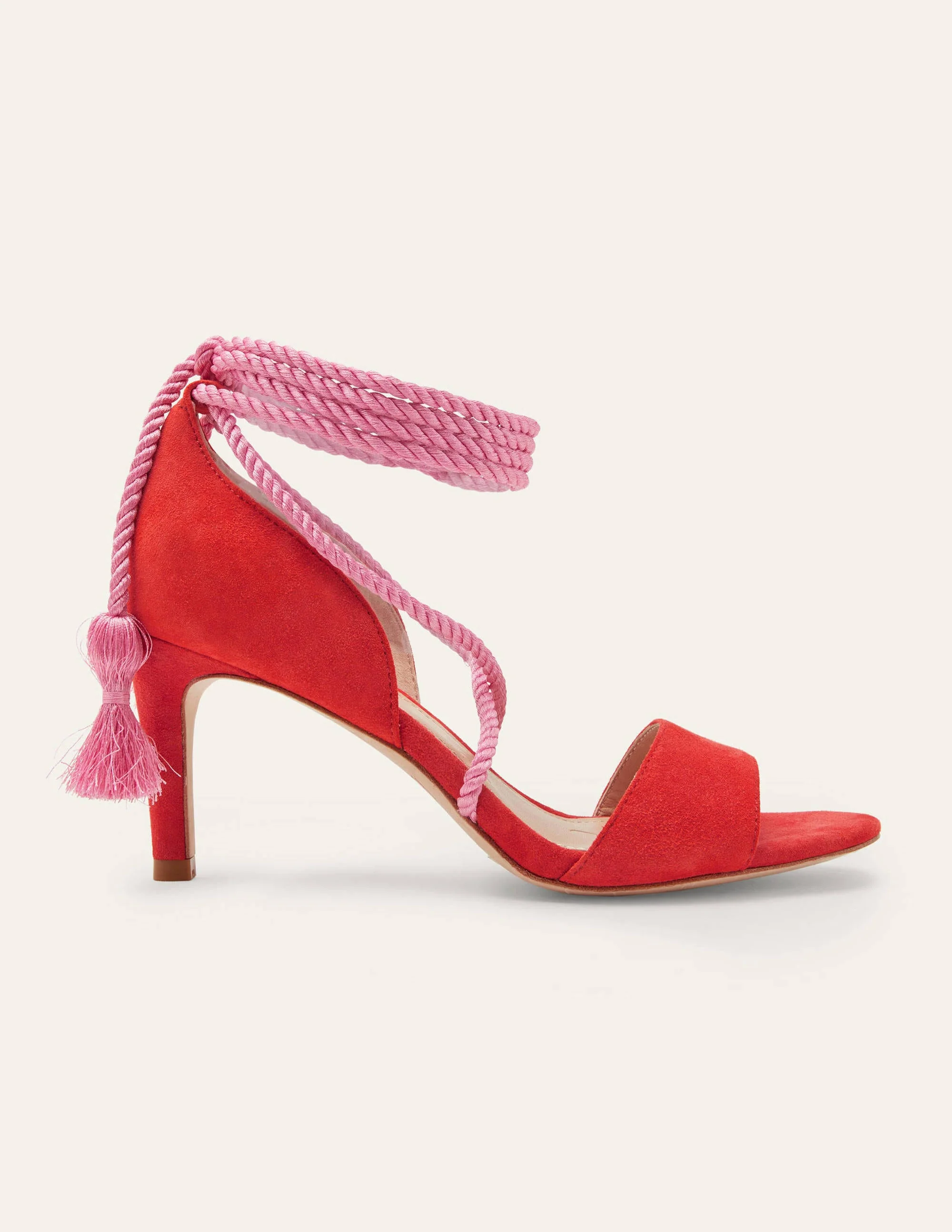 Absatzsandalen aus Veloursleder mit Knöchelriemchen-Drachenrot - Image 2