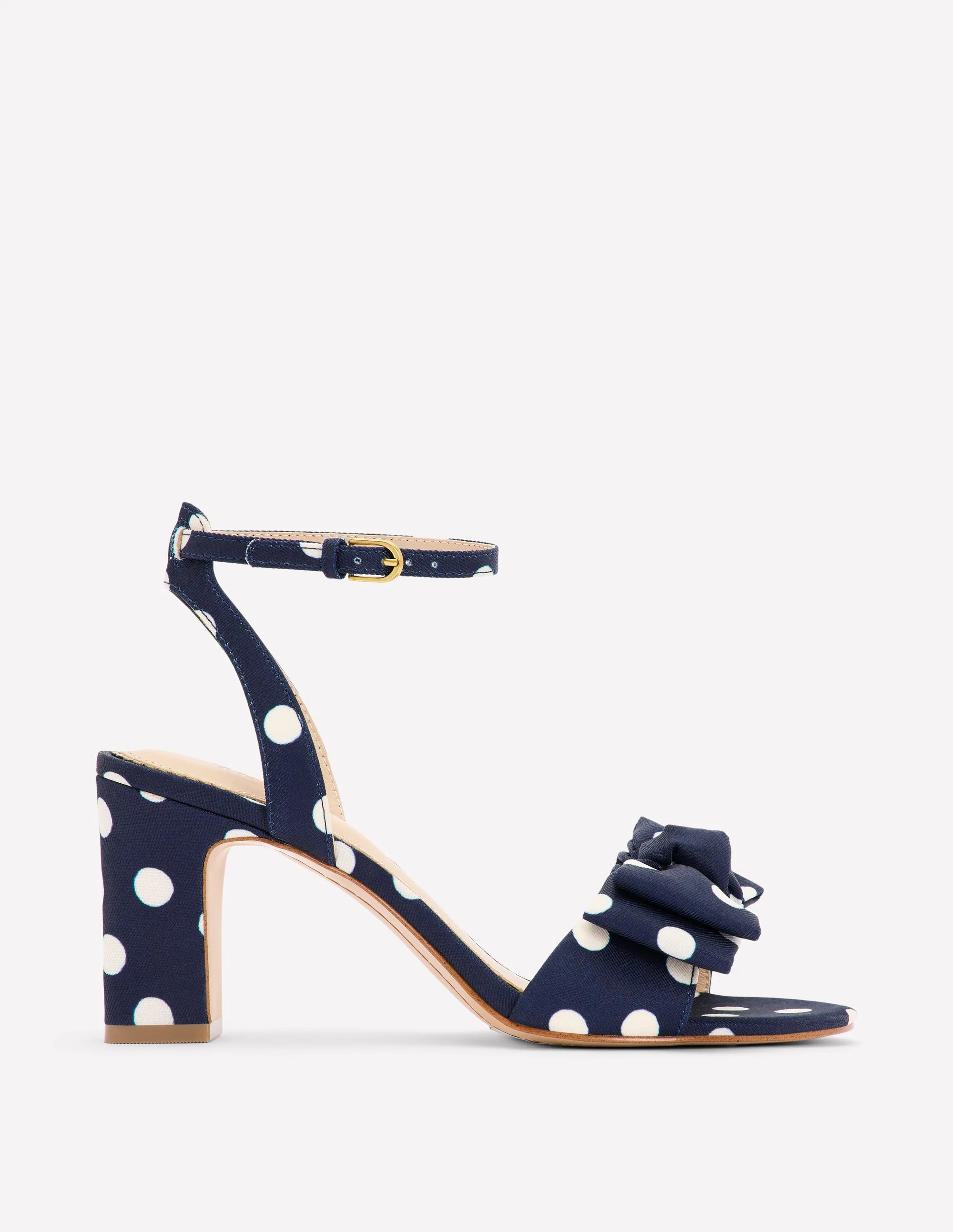 Absatzsandalen mit Schleife-Marineblau und Ecru Punkte