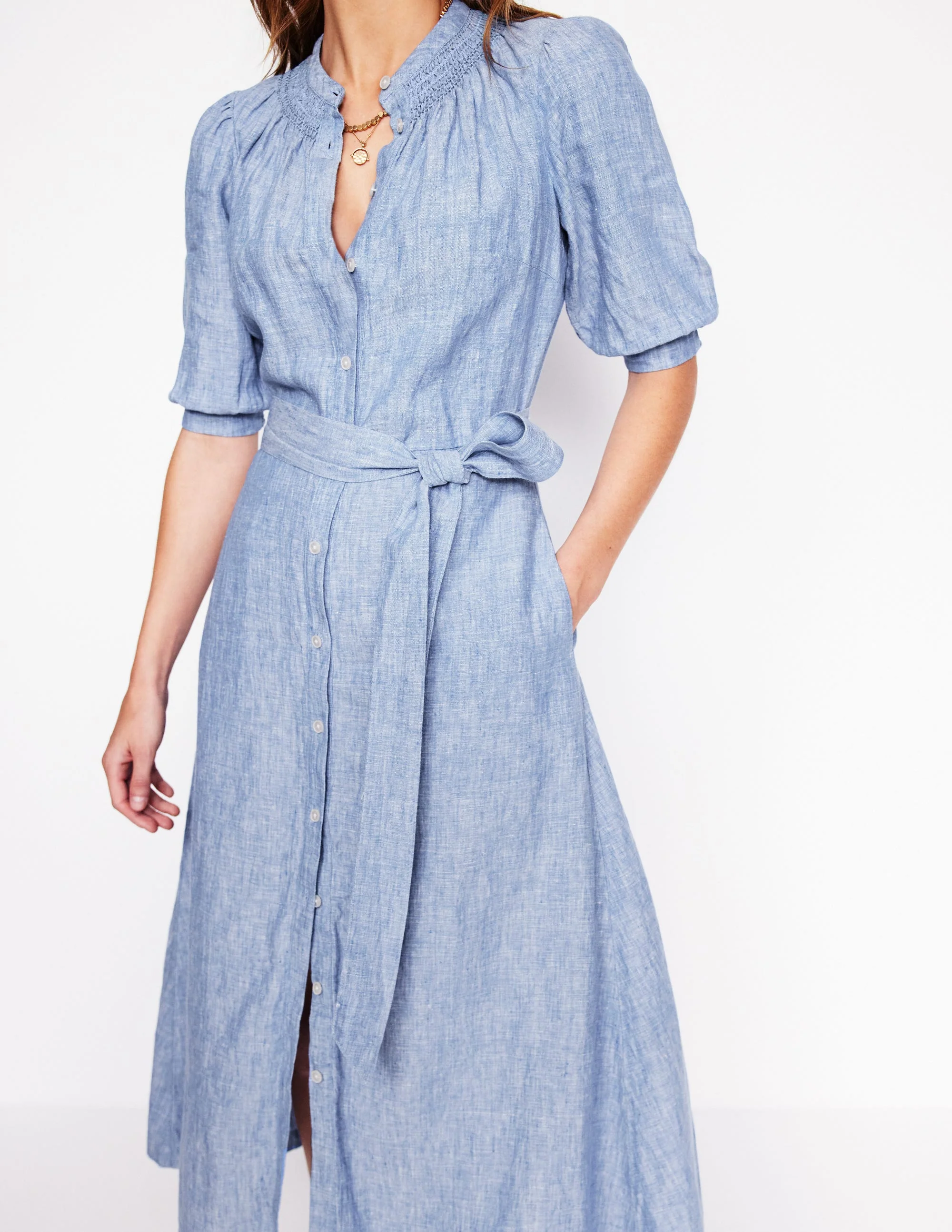 Ada Midikleid aus Leinen-Graublau Chambray - Image 3