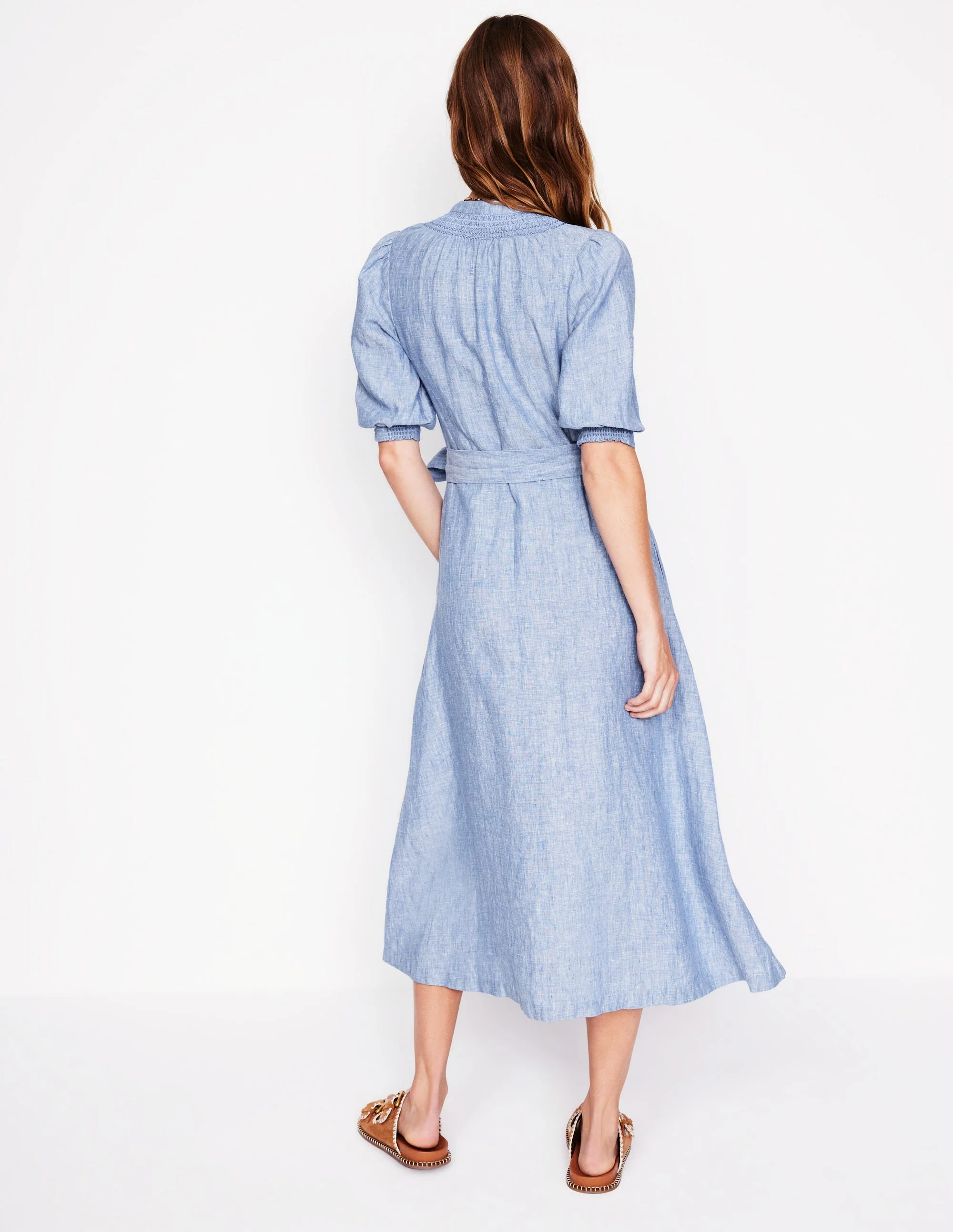 Ada Midikleid aus Leinen-Graublau Chambray - Image 4