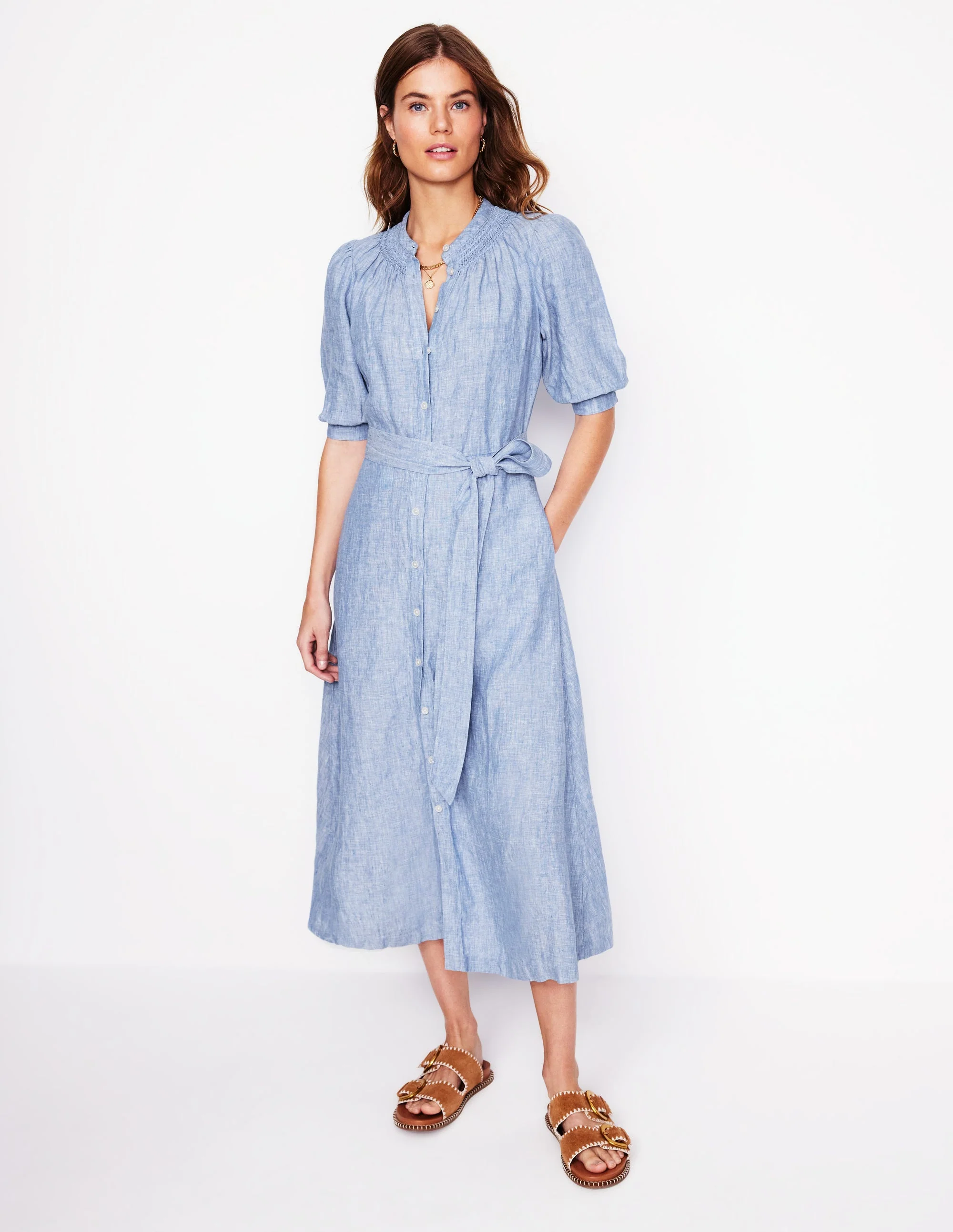 Ada Midikleid aus Leinen-Graublau Chambray - Image 5