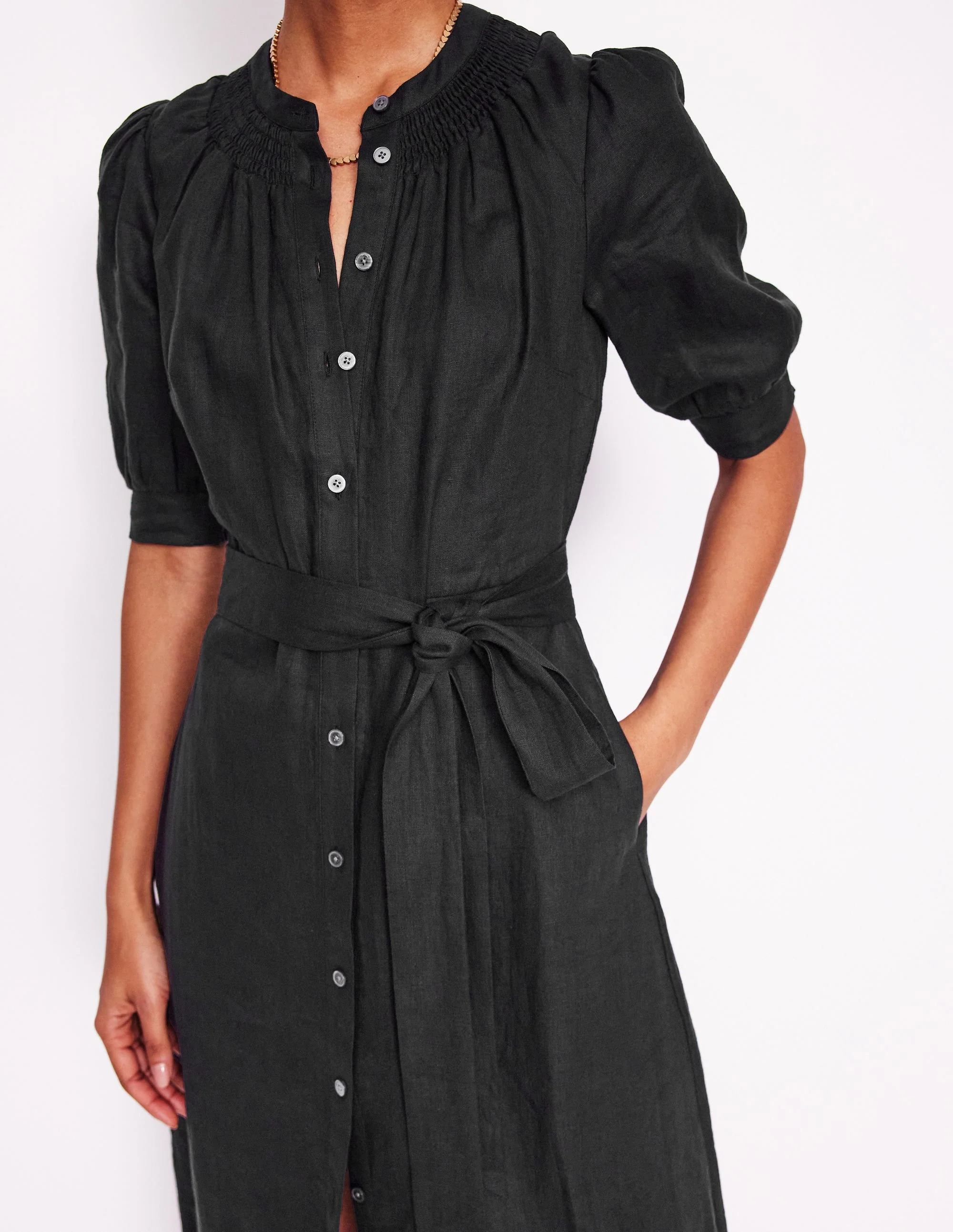 Ada Midikleid aus Leinen-Schwarz - Image 3