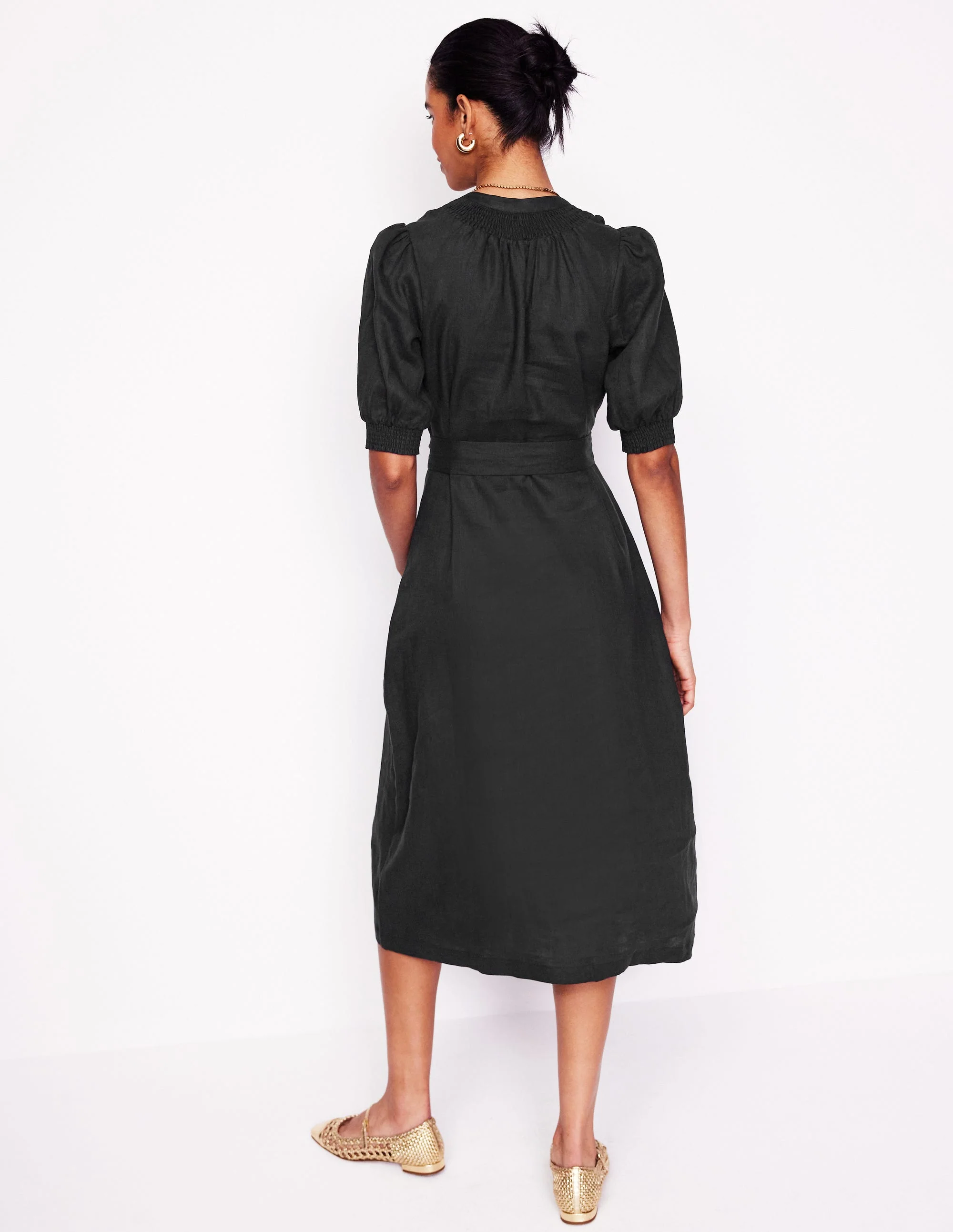Ada Midikleid aus Leinen-Schwarz - Image 4