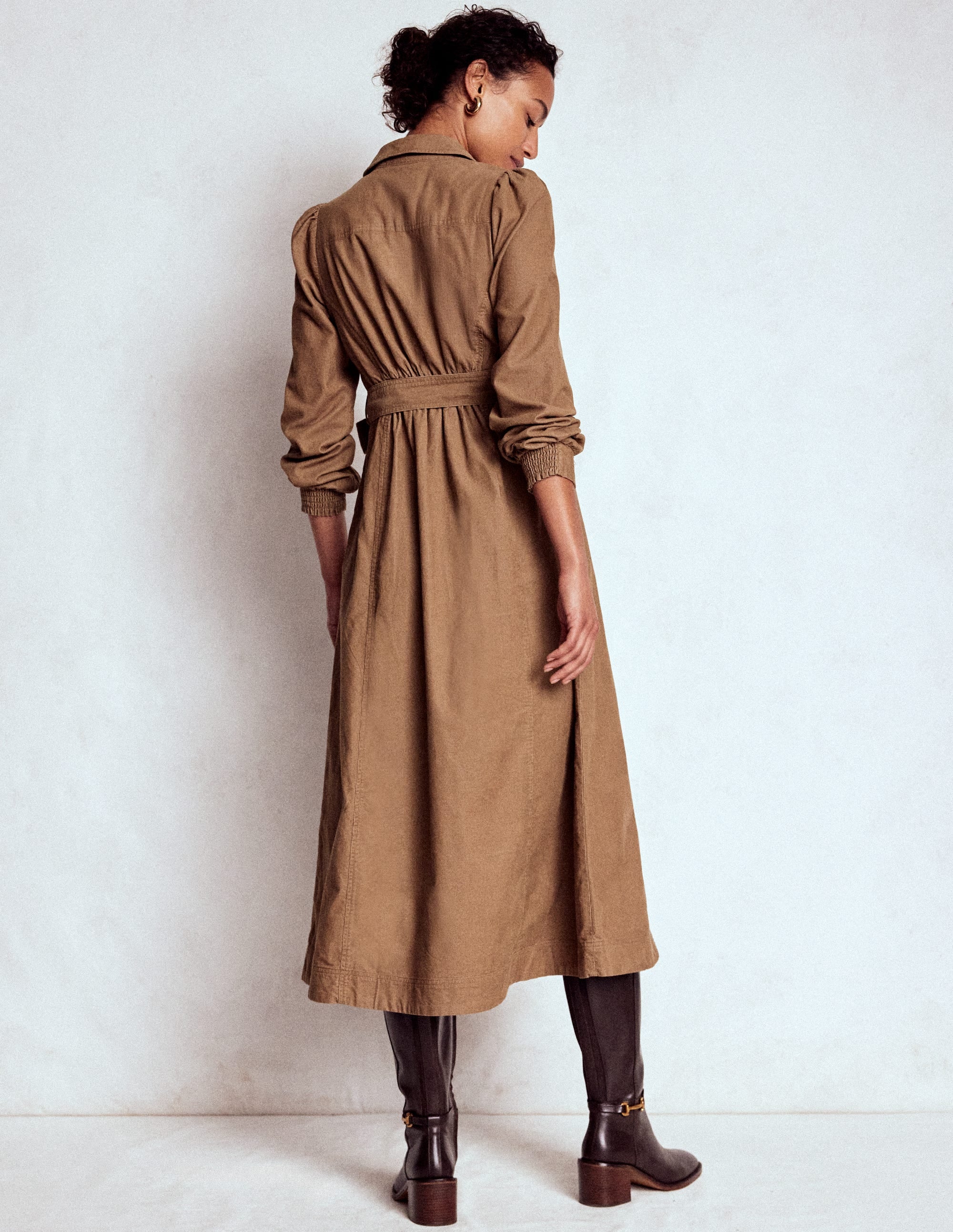 Adelaide Cord-Midikleid mit Reißverschluss-Milchkaffee - Image 3
