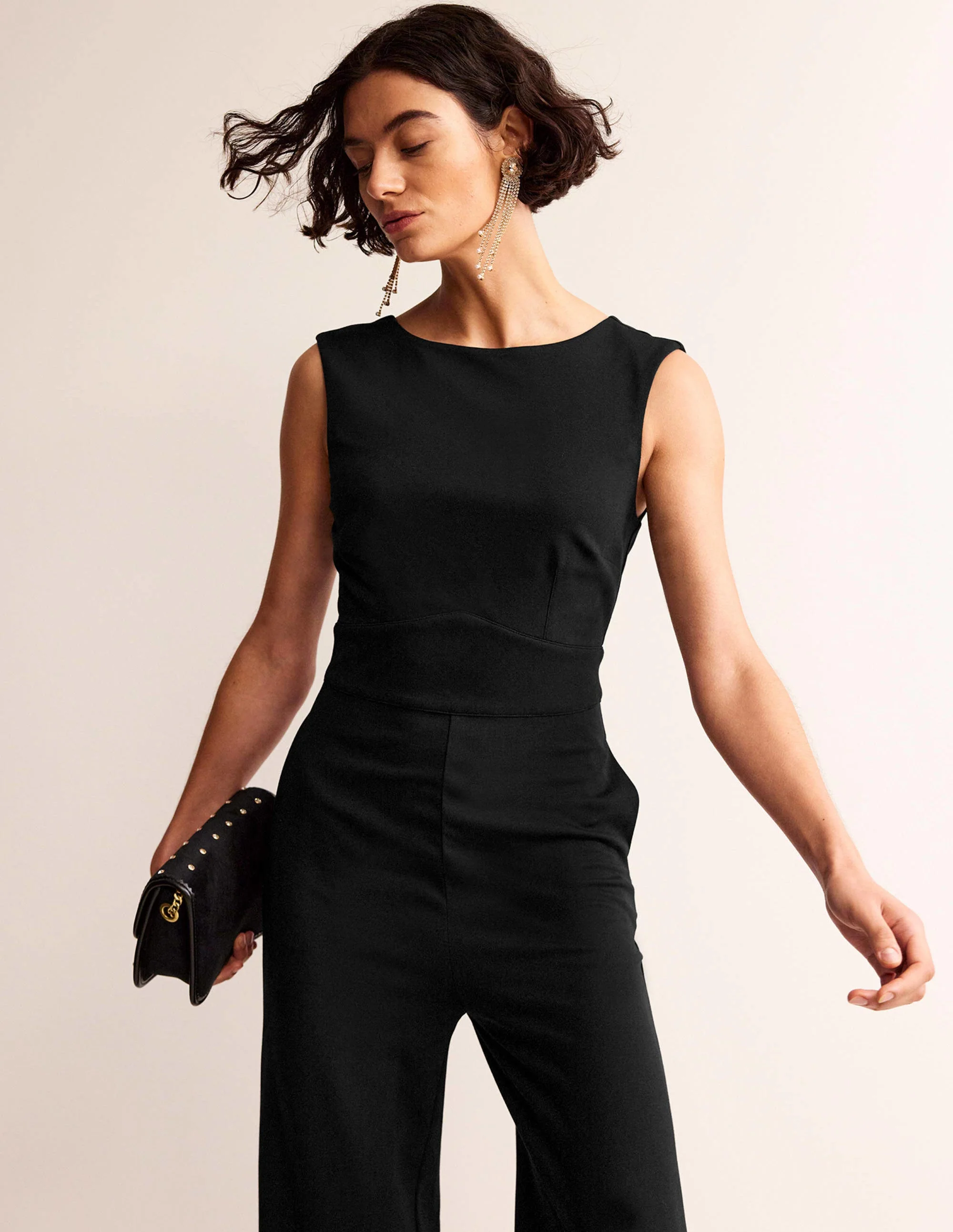 Ärmelloser Ponte-Jumpsuit-Schwarz - Image 2