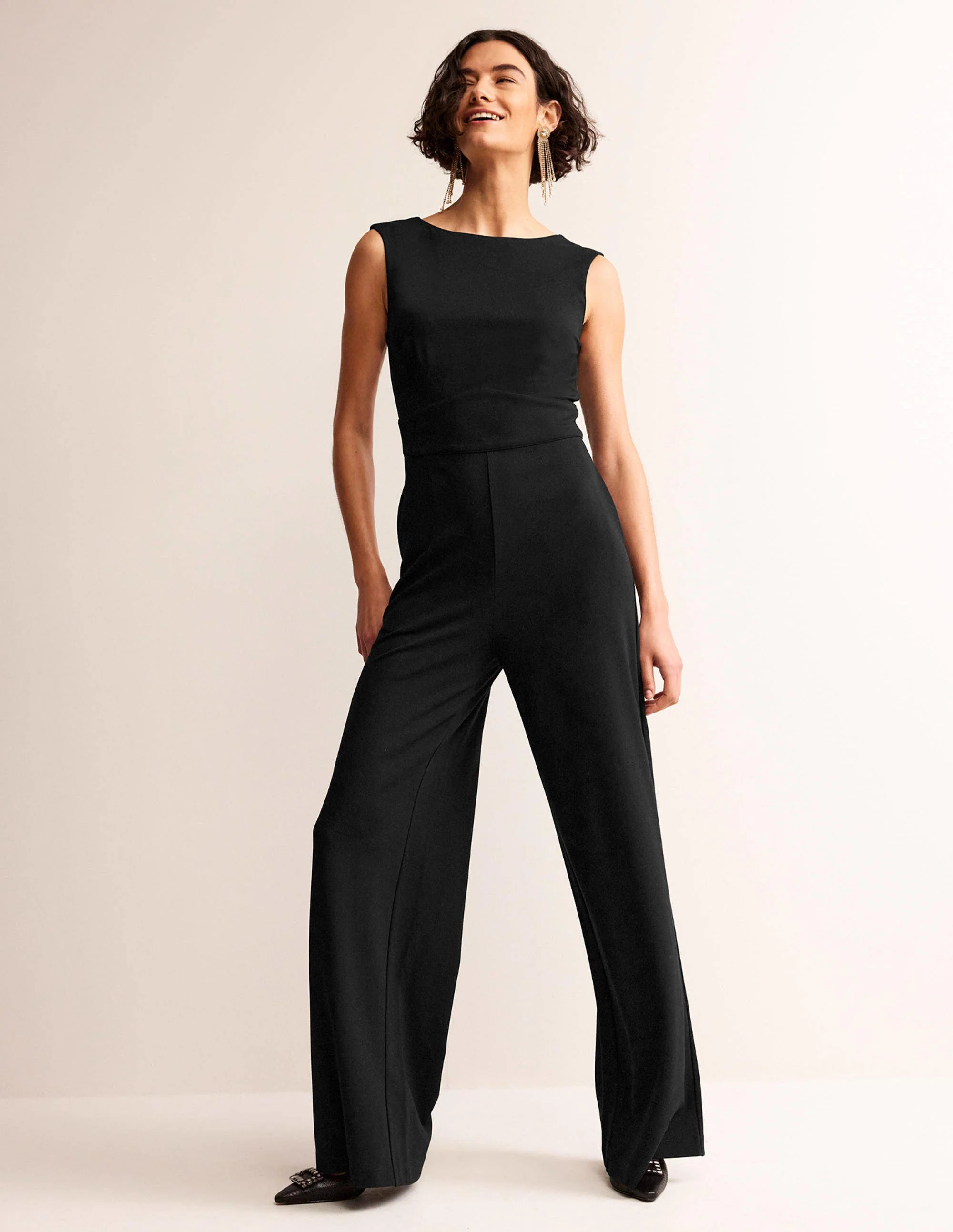 Ärmelloser Ponte-Jumpsuit-Schwarz - Image 4