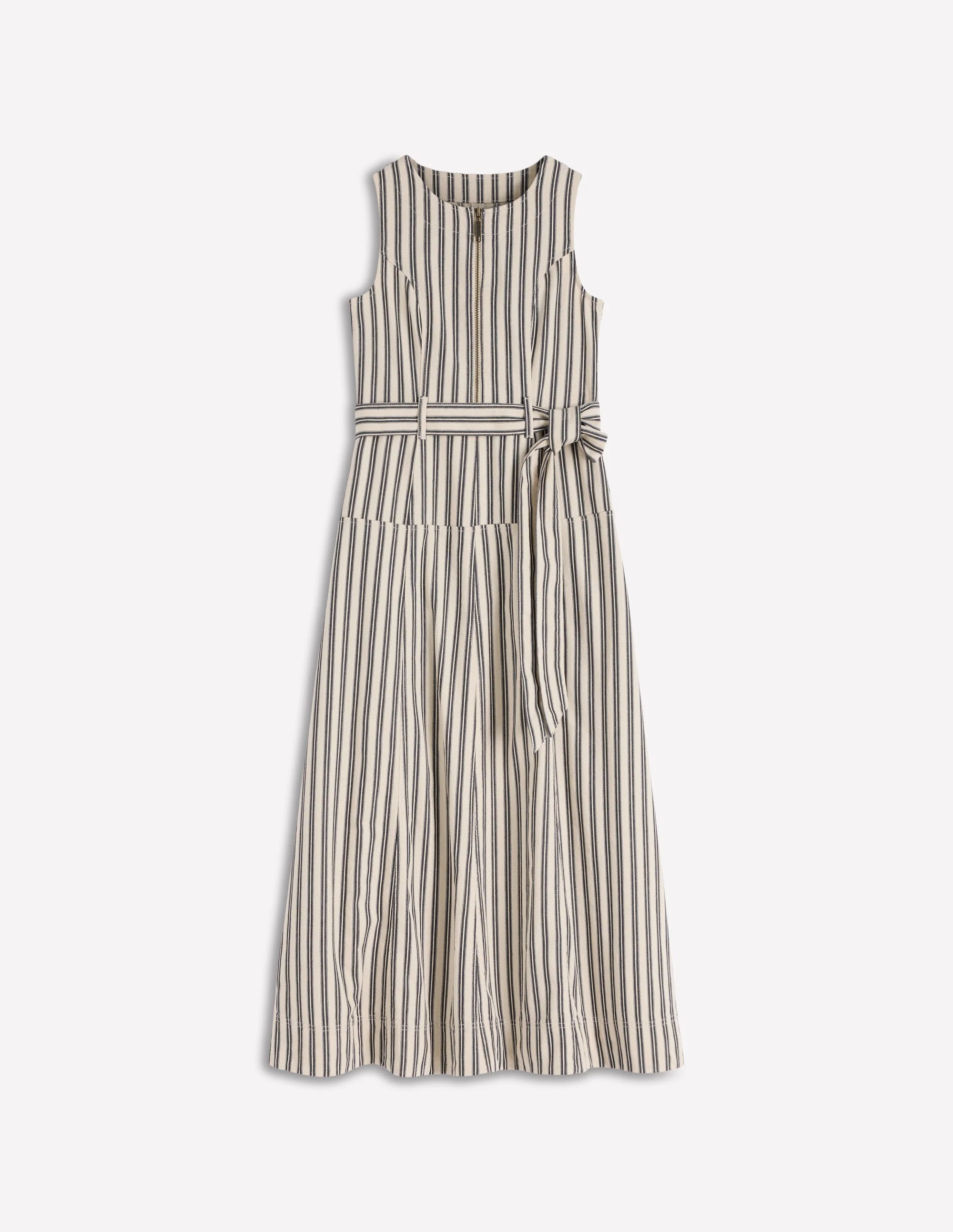 Ärmelloses Jeanskleid mit Reißverschluss-Naturweiß und Navy, Gestreift - Image 5