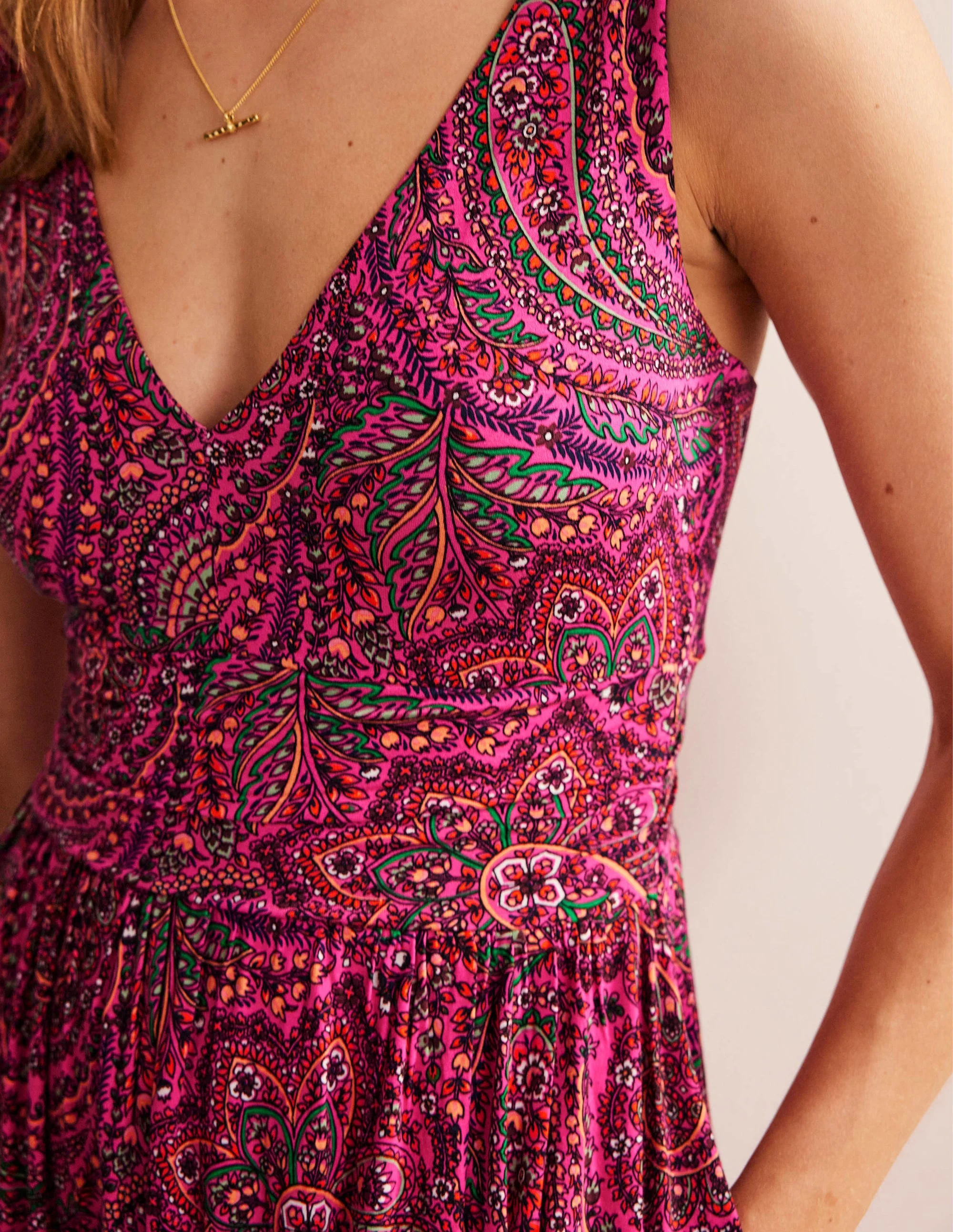 Ärmelloses Jersey-Maxikleid-Sattes Pink, Wirbelmuster - Image 2