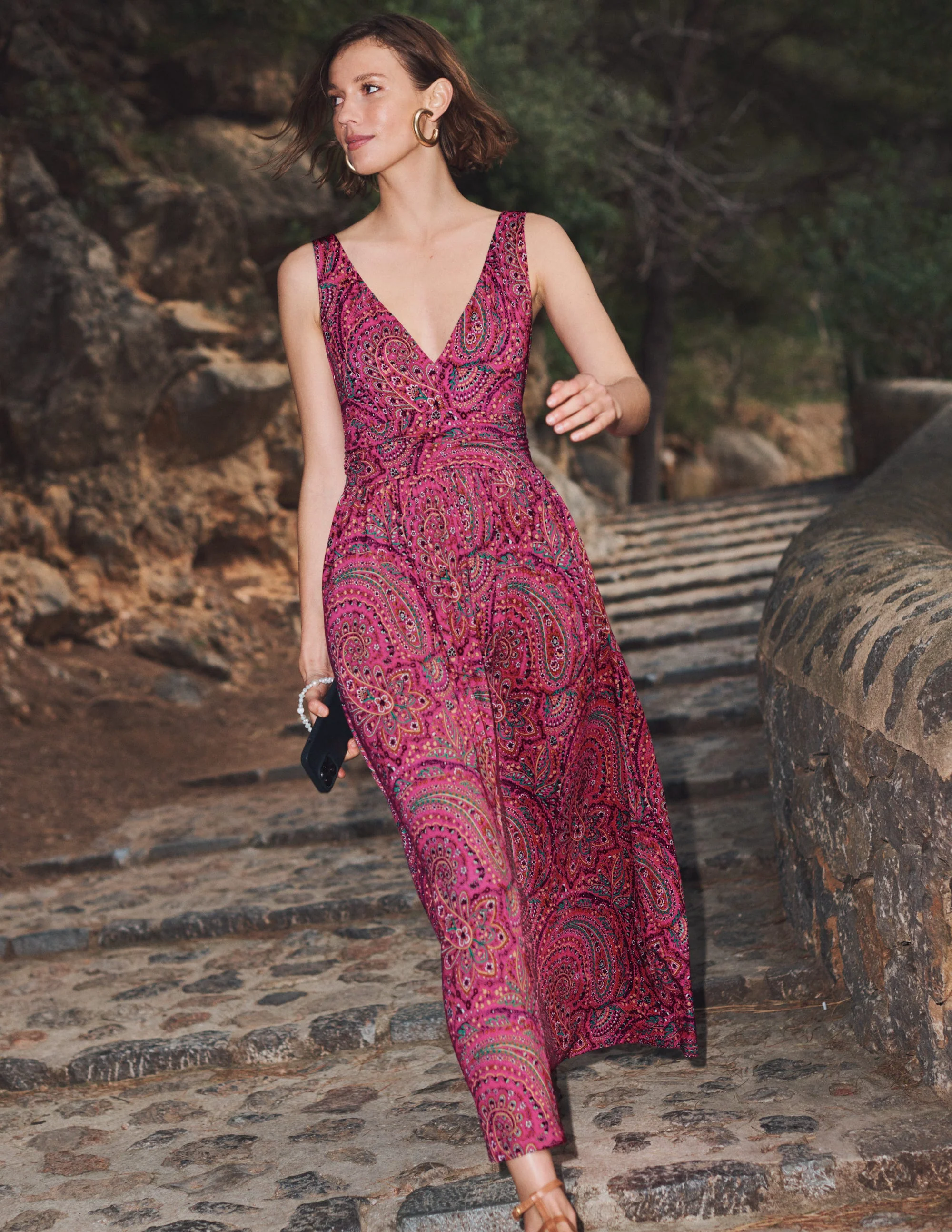 Ärmelloses Jersey-Maxikleid-Sattes Pink, Wirbelmuster - Image 7