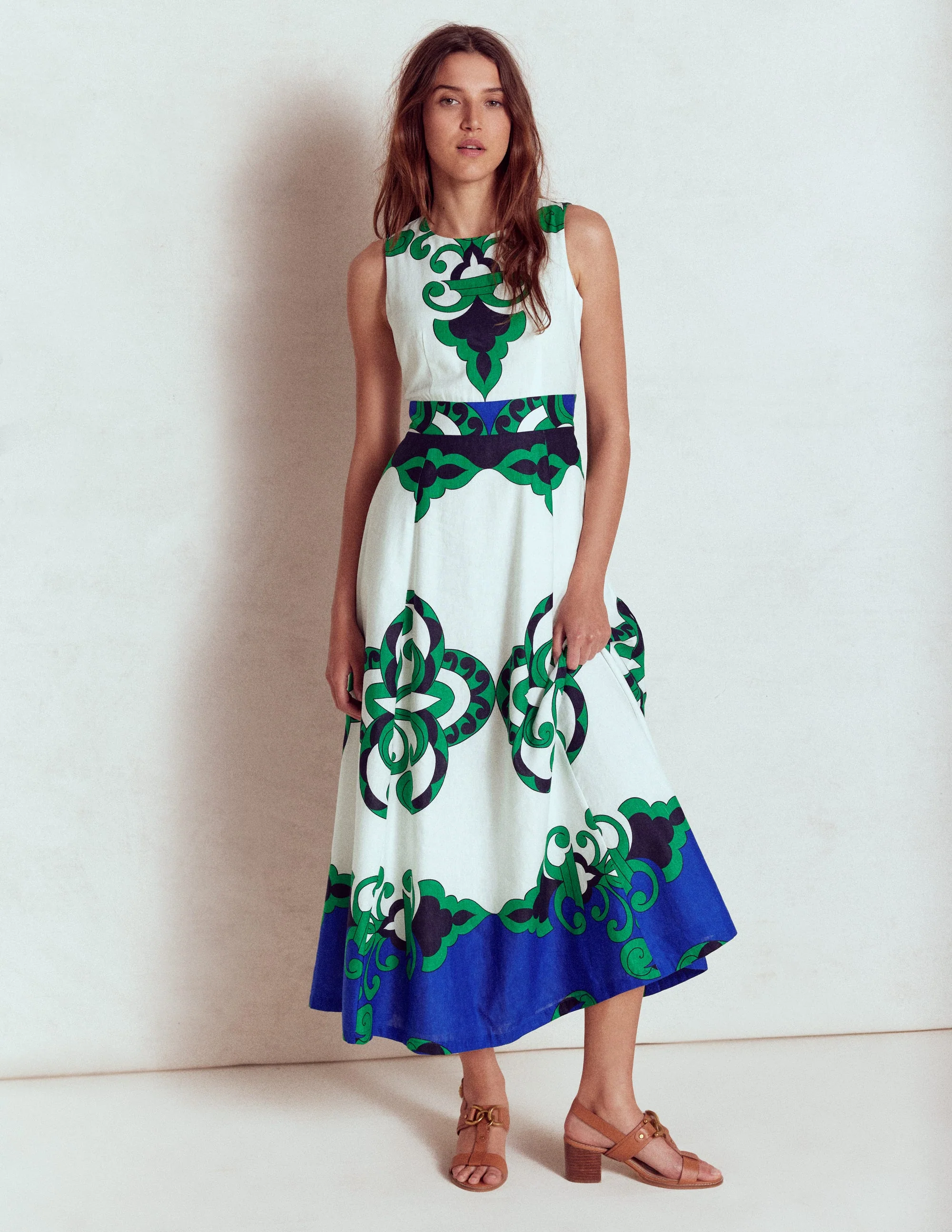 Ärmelloses Kleid aus Leinenmischgewebe-Naturweiß, Gespiegeltes Muster - Image 2