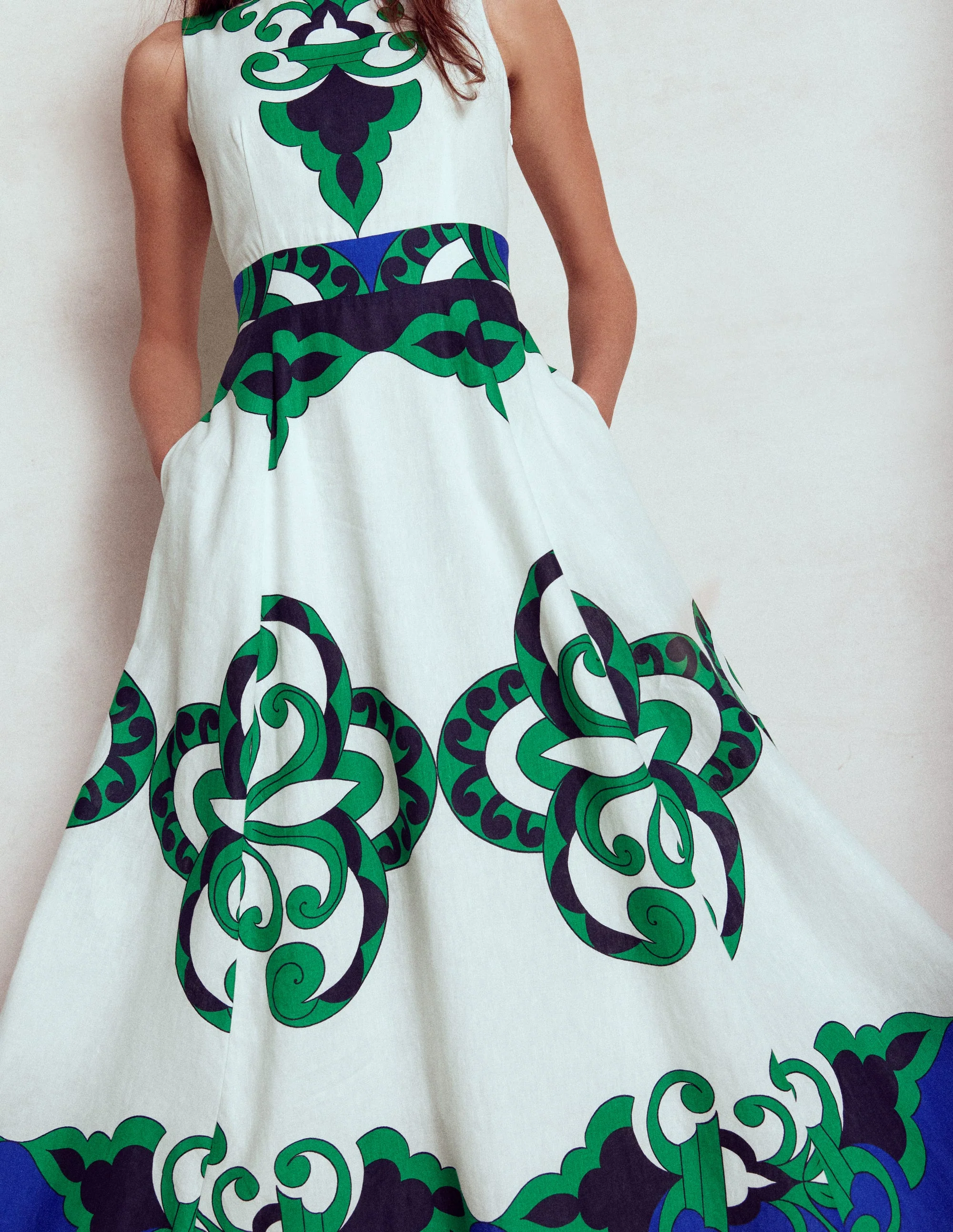 Ärmelloses Kleid aus Leinenmischgewebe-Naturweiß, Gespiegeltes Muster - Image 3