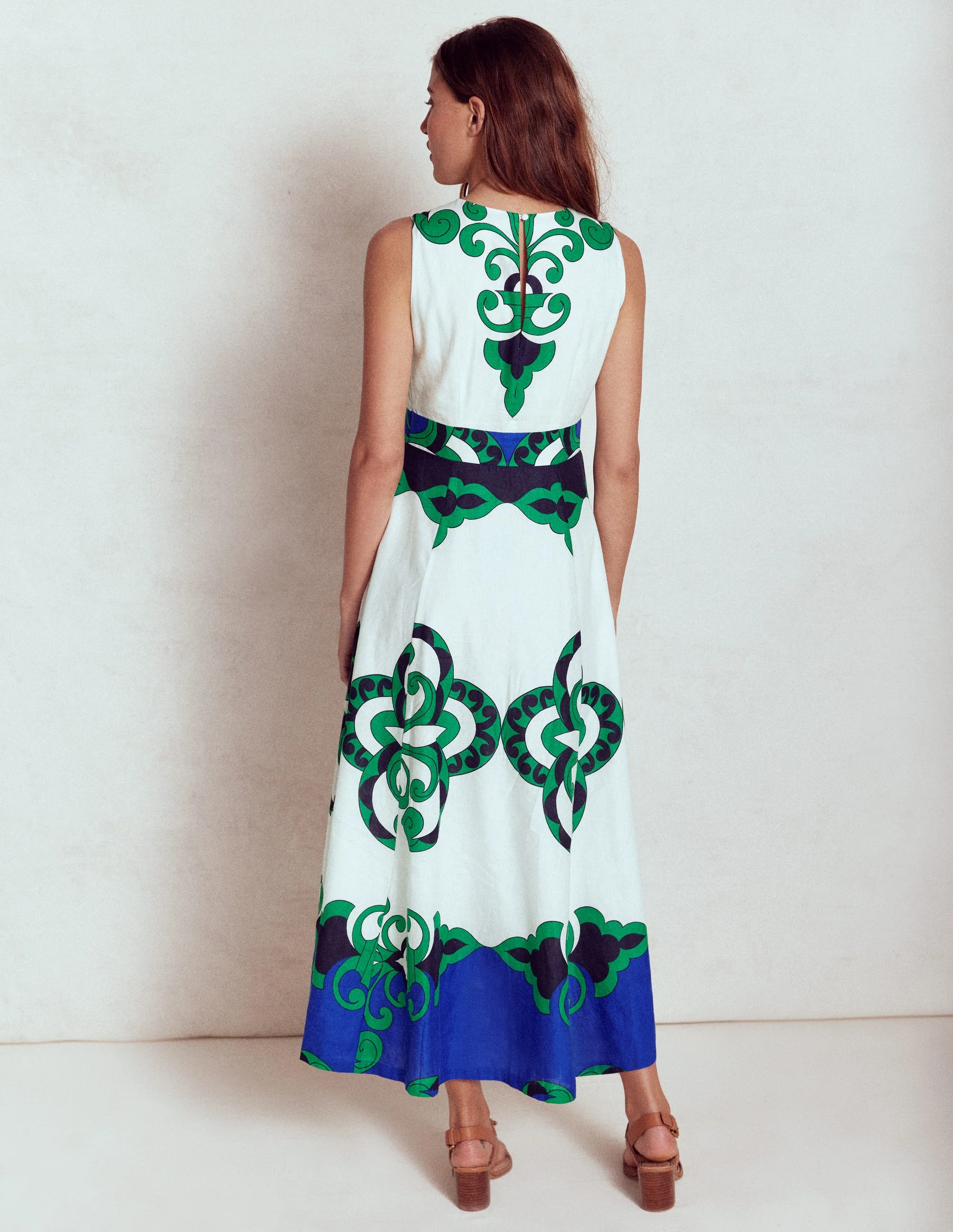 Ärmelloses Kleid aus Leinenmischgewebe-Naturweiß, Gespiegeltes Muster - Image 5