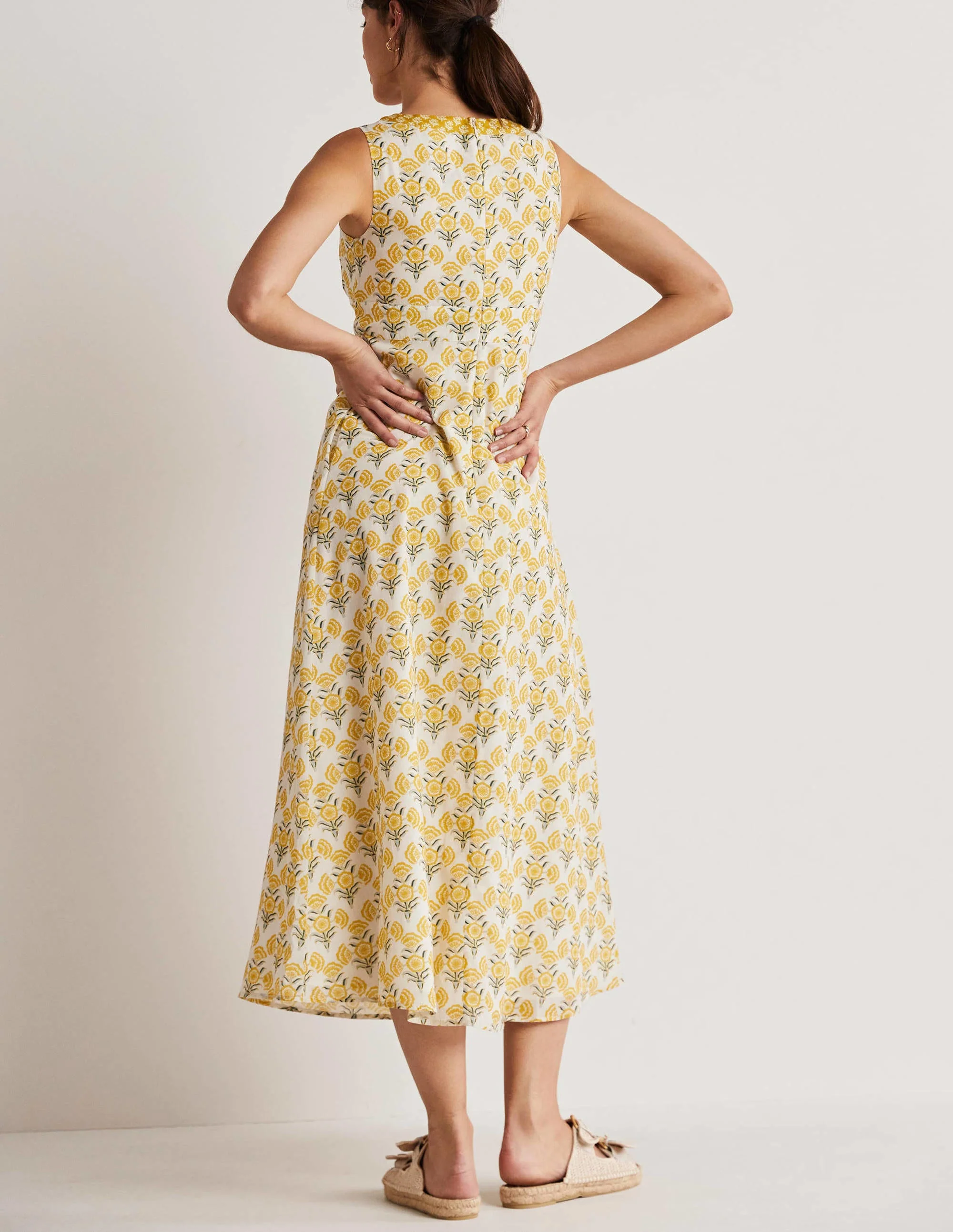 Ärmelloses Maxikleid aus Baumwolle-Naturweiß, Geometrisches Blumenmuster - Image 3