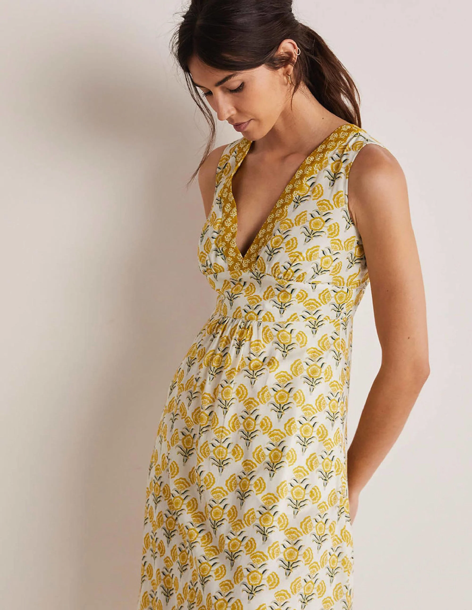 Ärmelloses Maxikleid aus Baumwolle-Naturweiß, Geometrisches Blumenmuster - Image 5