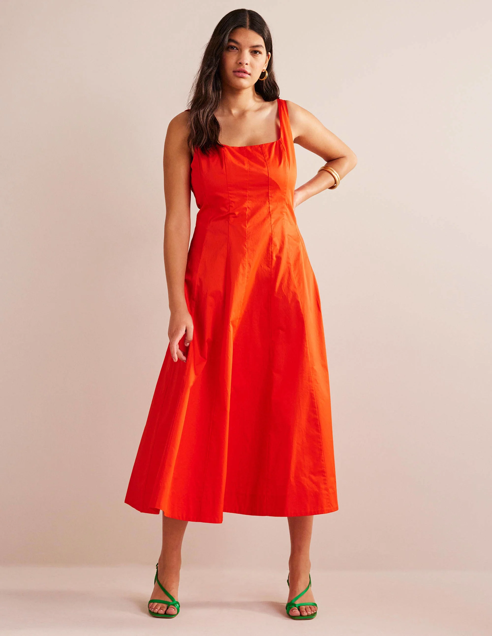 Ärmelloses Midikleid aus Stoffbahnen-Blutorange