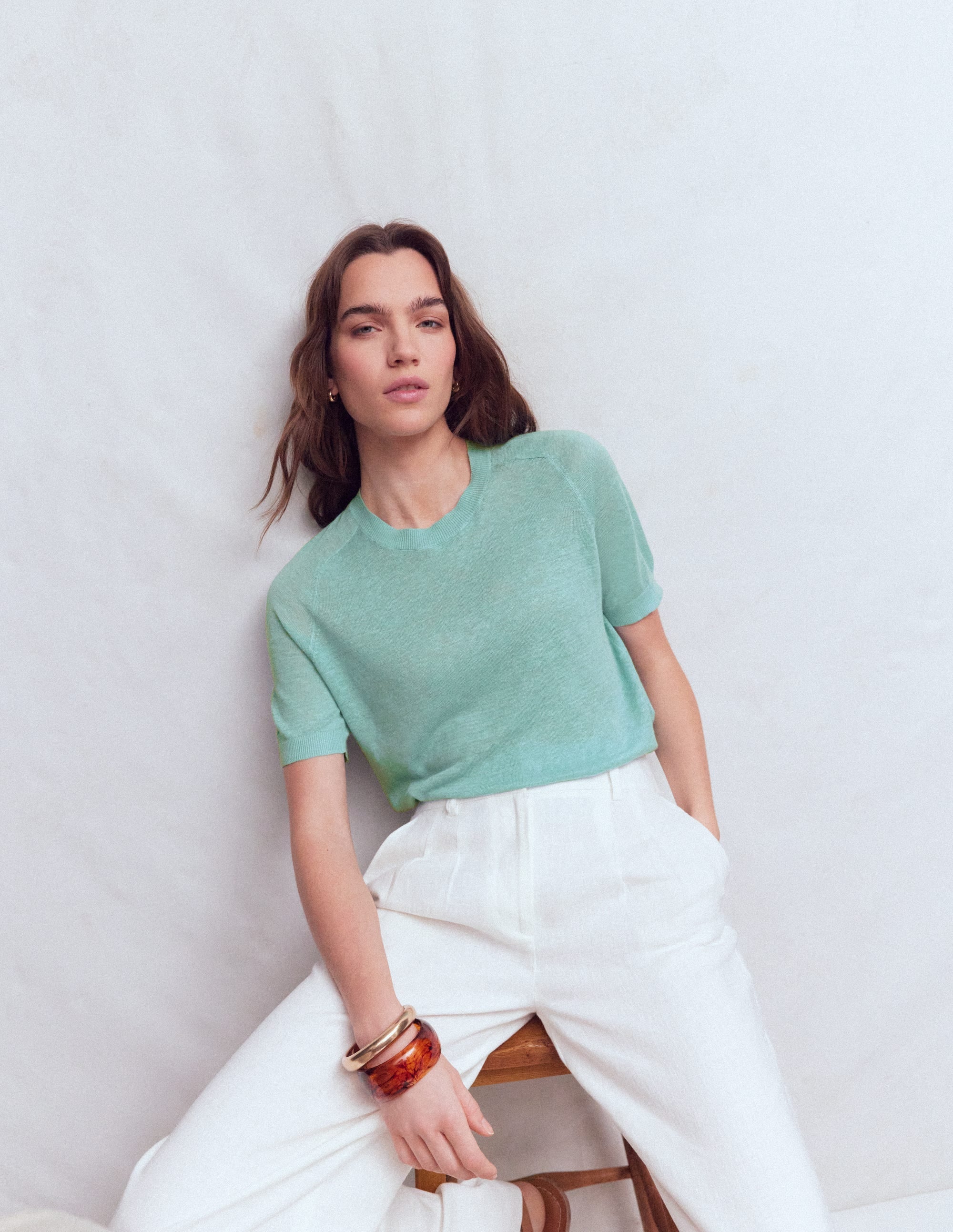 Agnes Leinen-T-Shirt mit Knopfleiste-Meeresdunst Blau - Image 7