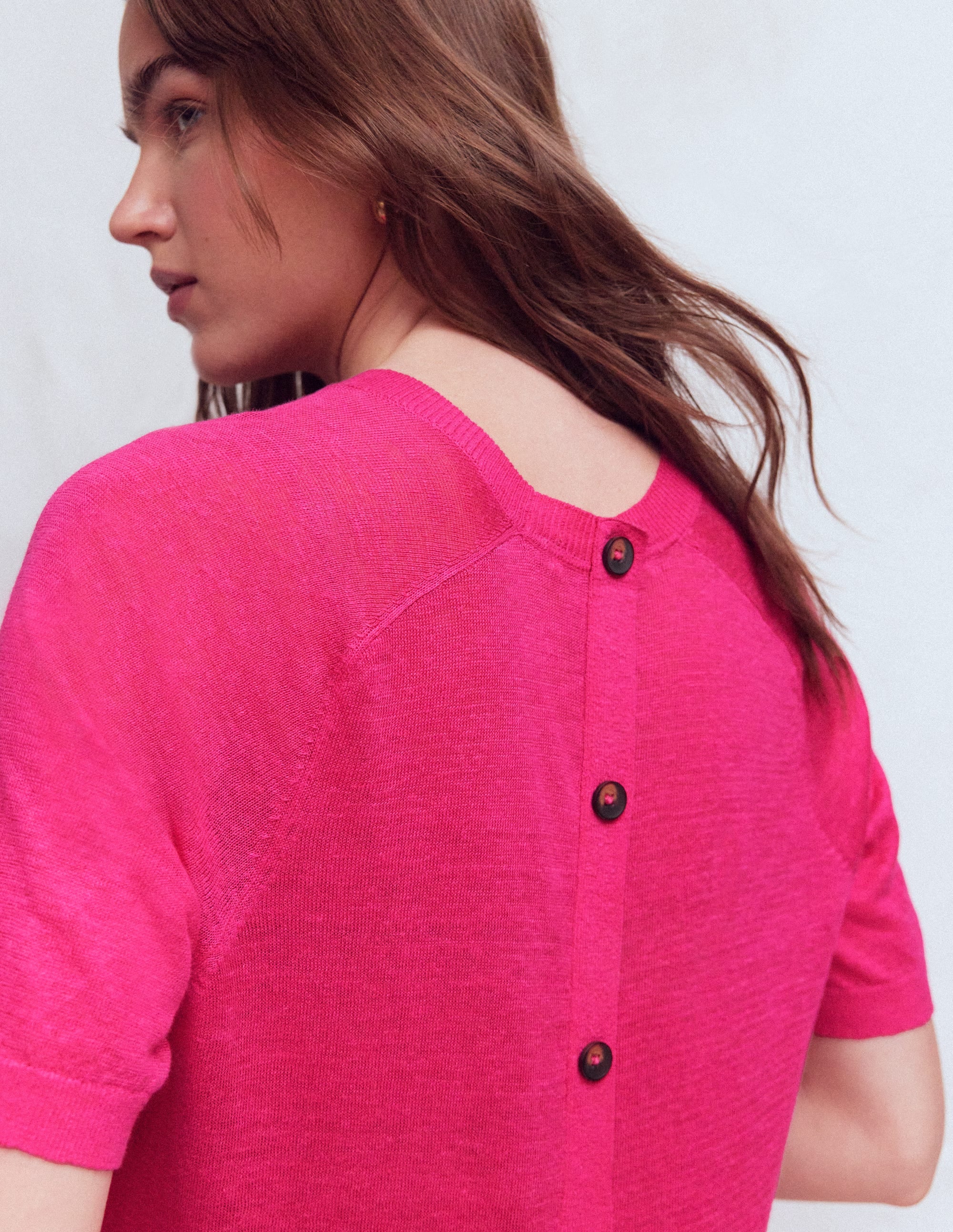 Agnes Leinen-T-Shirt mit Knopfleiste-Rosarot - Image 2