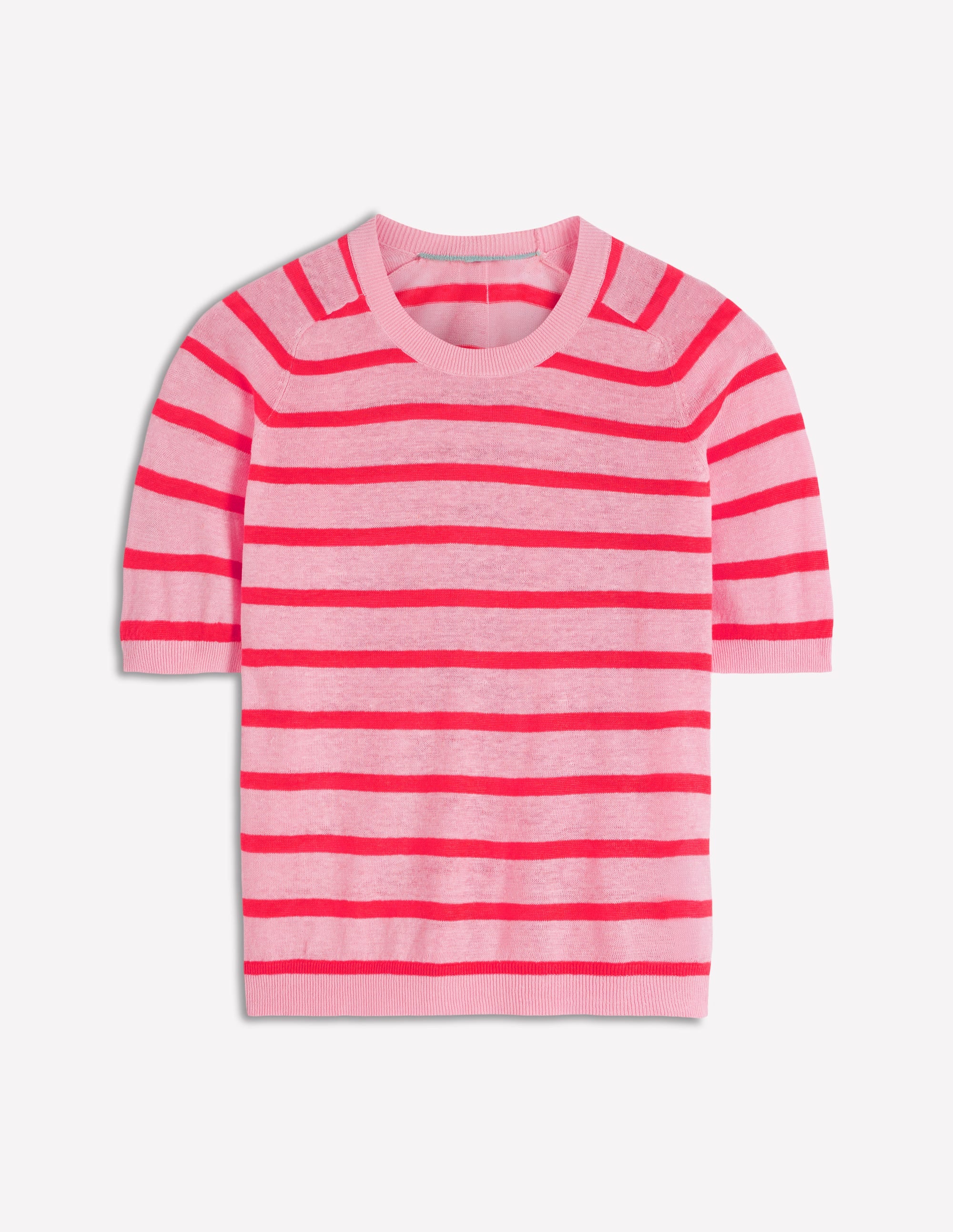 Agnes Leinen-T-Shirt mit Knopfleiste-Sonniges Korallenrot / Kirschblütenrosa - Image 5