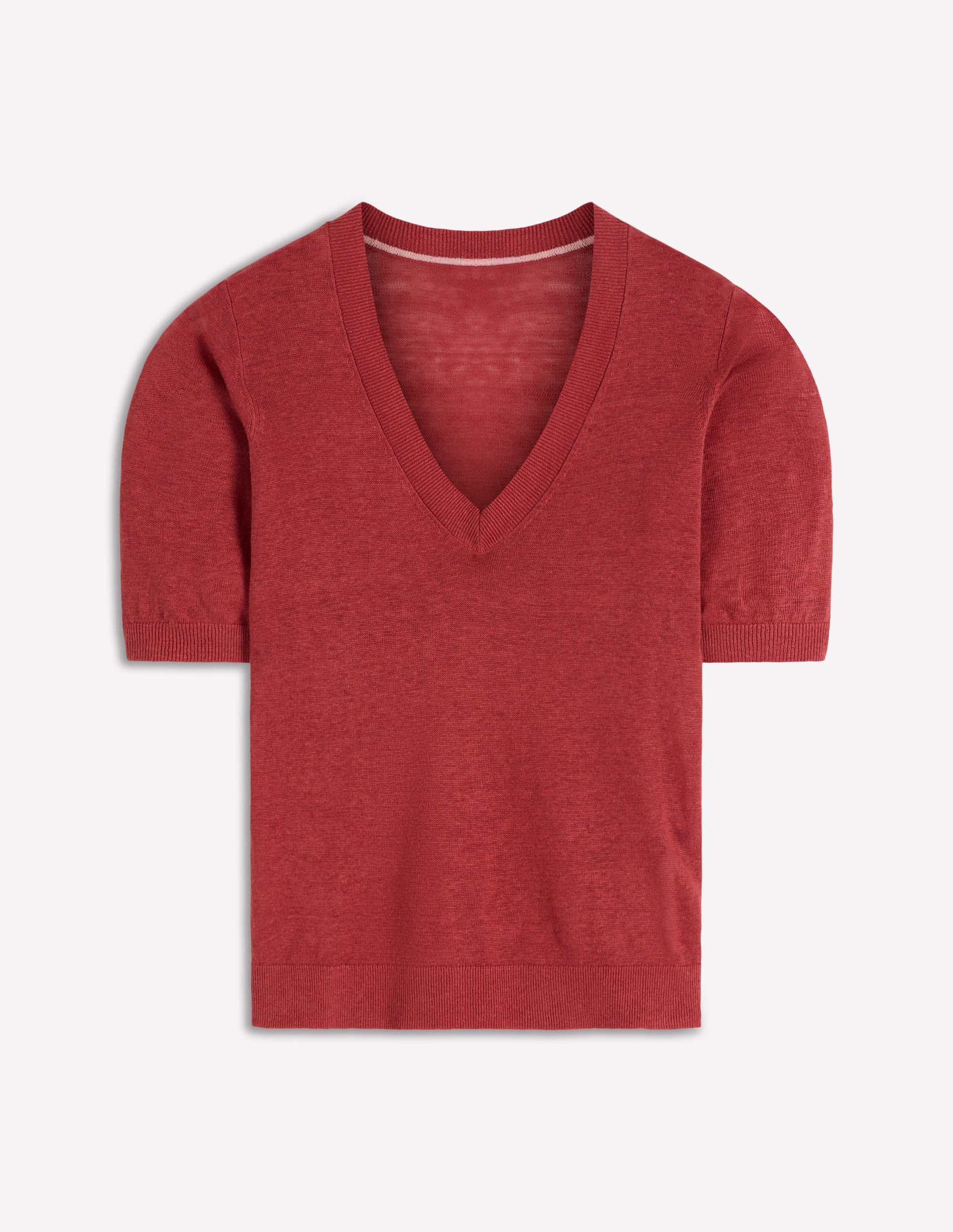Agnes Leinen-T-Shirt mit V-Ausschnitt-Braun-Orange - Image 5