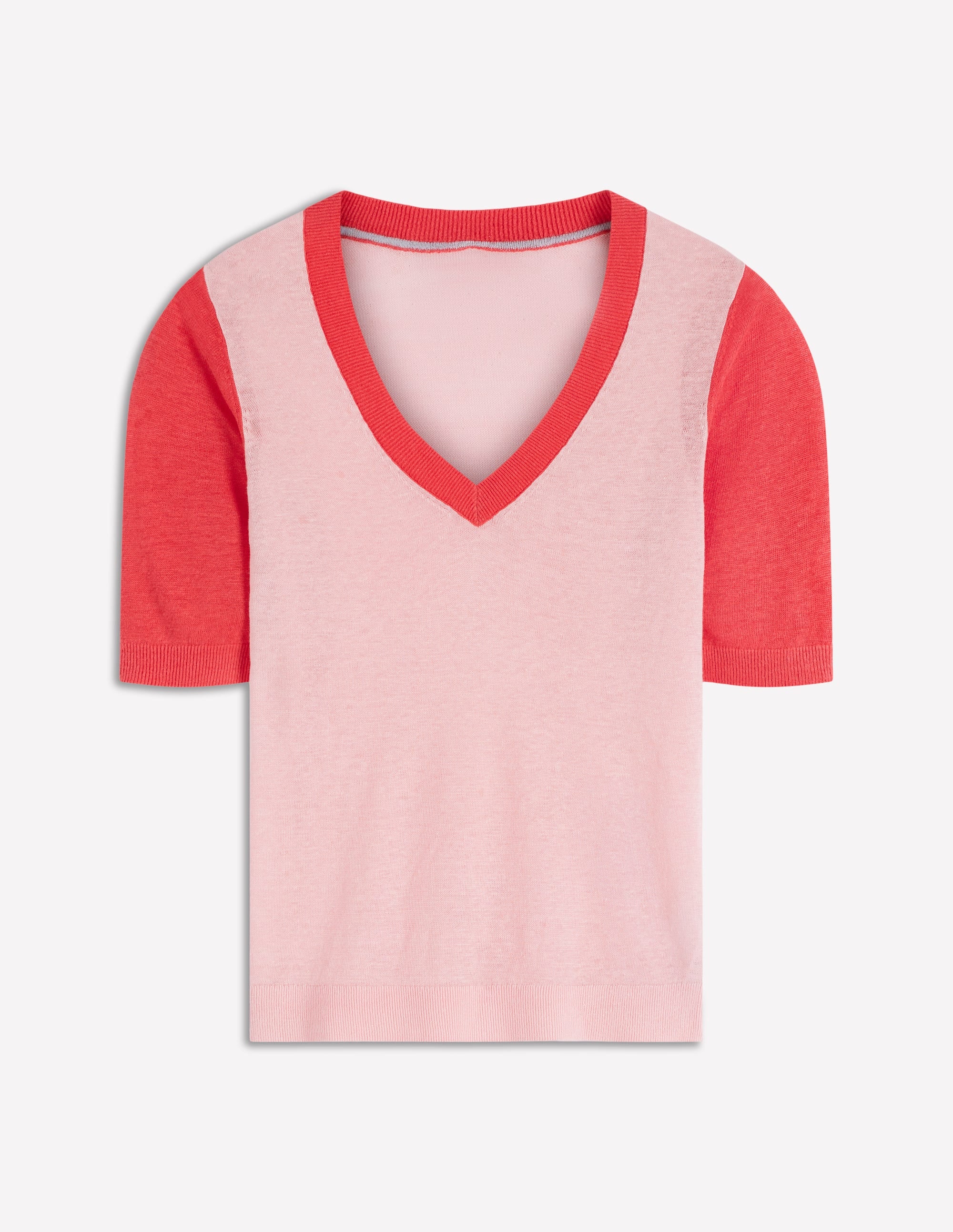 Agnes Leinen-T-Shirt mit V-Ausschnitt-Rosa Blockfarben - Image 5