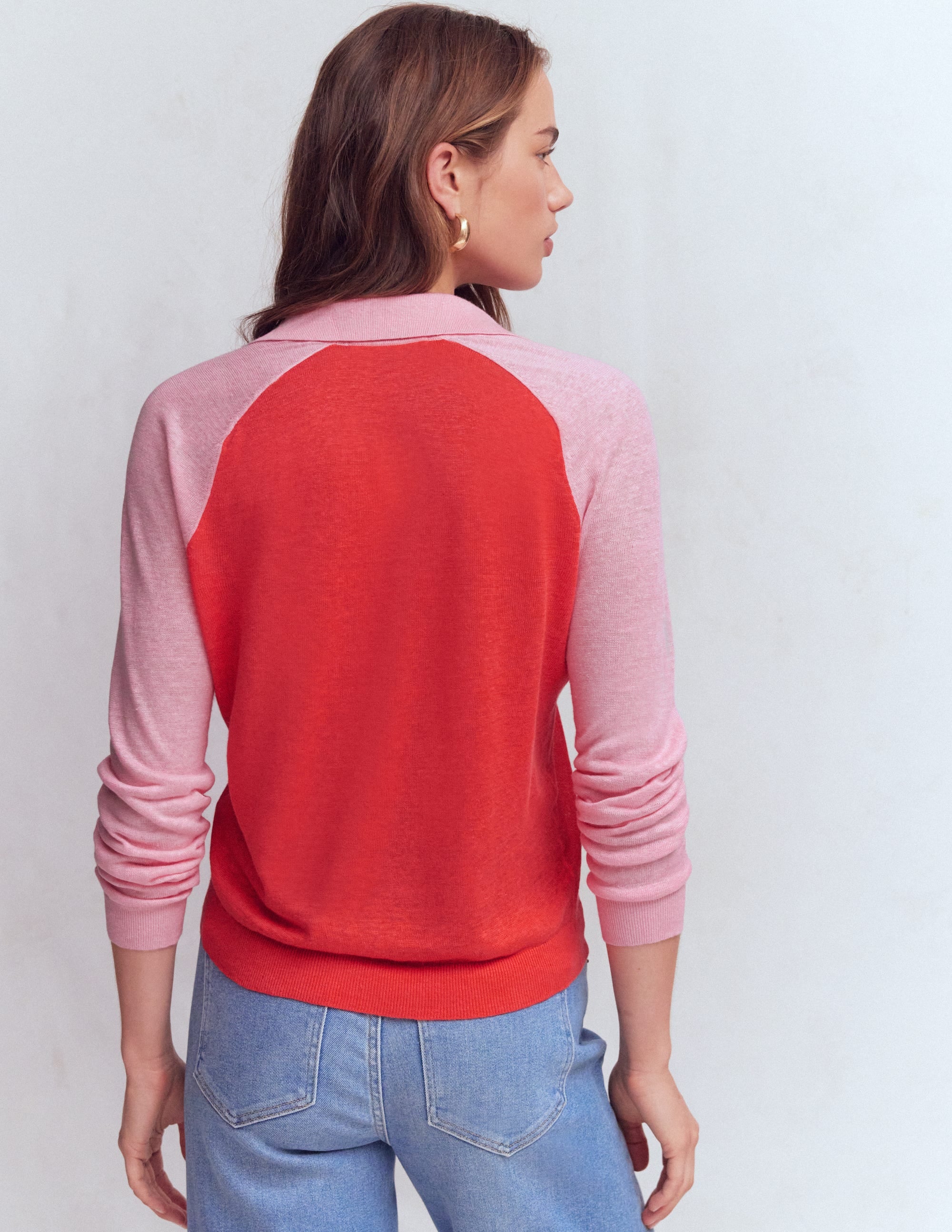 Agnes Leinenpullover mit Kragen-Sonniges Korallenrot / Kirschblütenrosa - Image 3