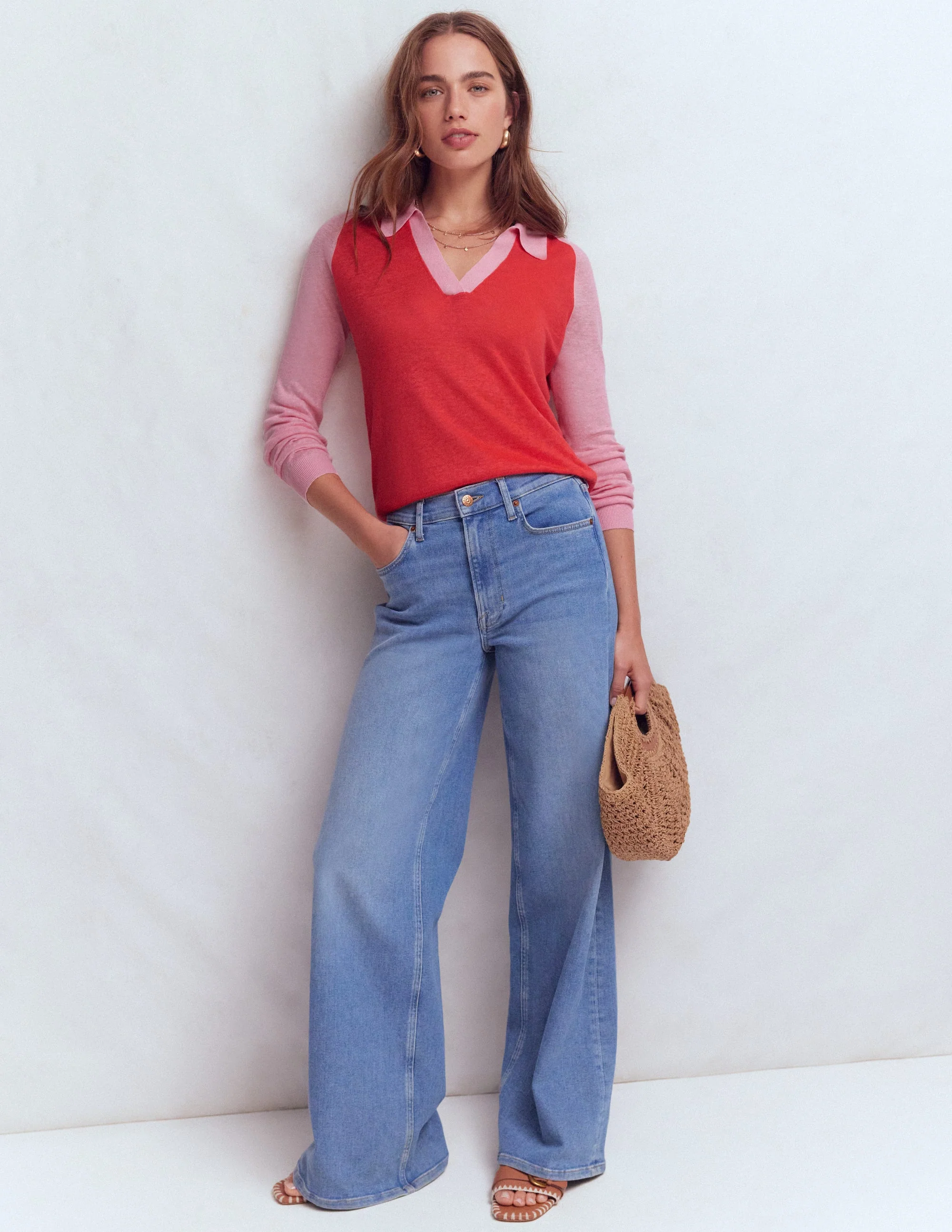 Agnes Leinenpullover mit Kragen-Sonniges Korallenrot / Kirschblütenrosa - Image 4