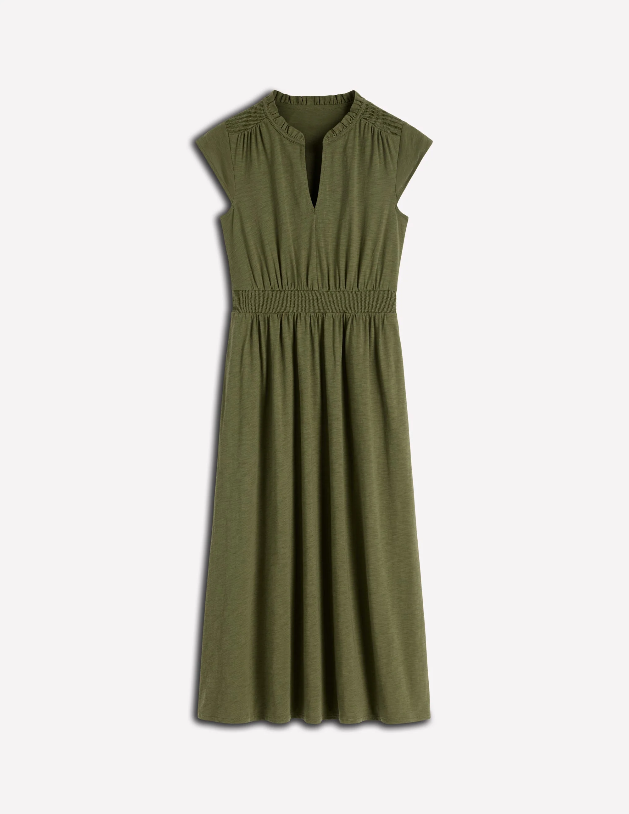 Alba Gesmoktes Jersey-Midikleid-Olive - Image 6