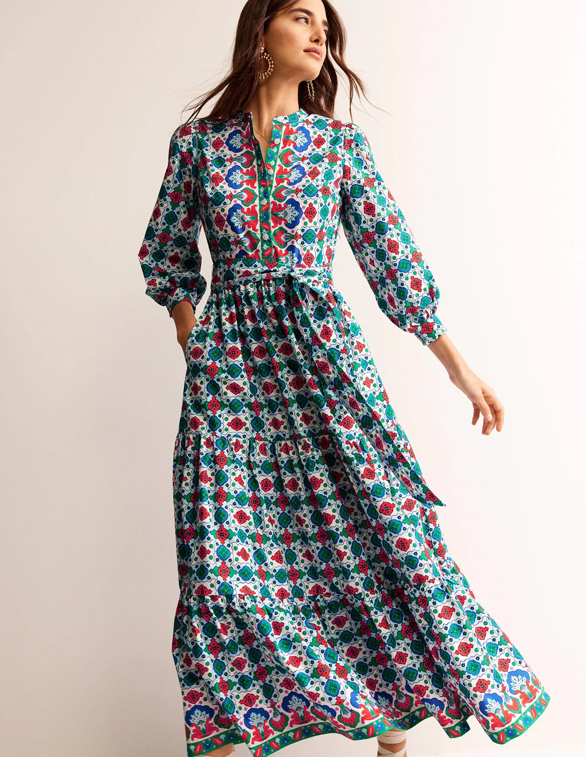 Alba Gestuftes Maxikleid aus Baumwolle-Bunt, Küsten-Kachel - Image 2