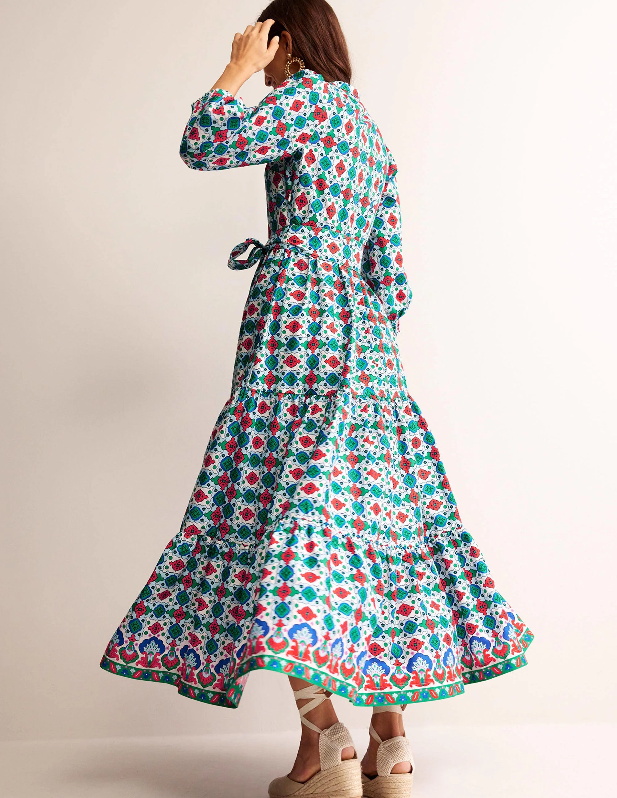 Alba Gestuftes Maxikleid aus Baumwolle-Bunt, Küsten-Kachel - Image 3