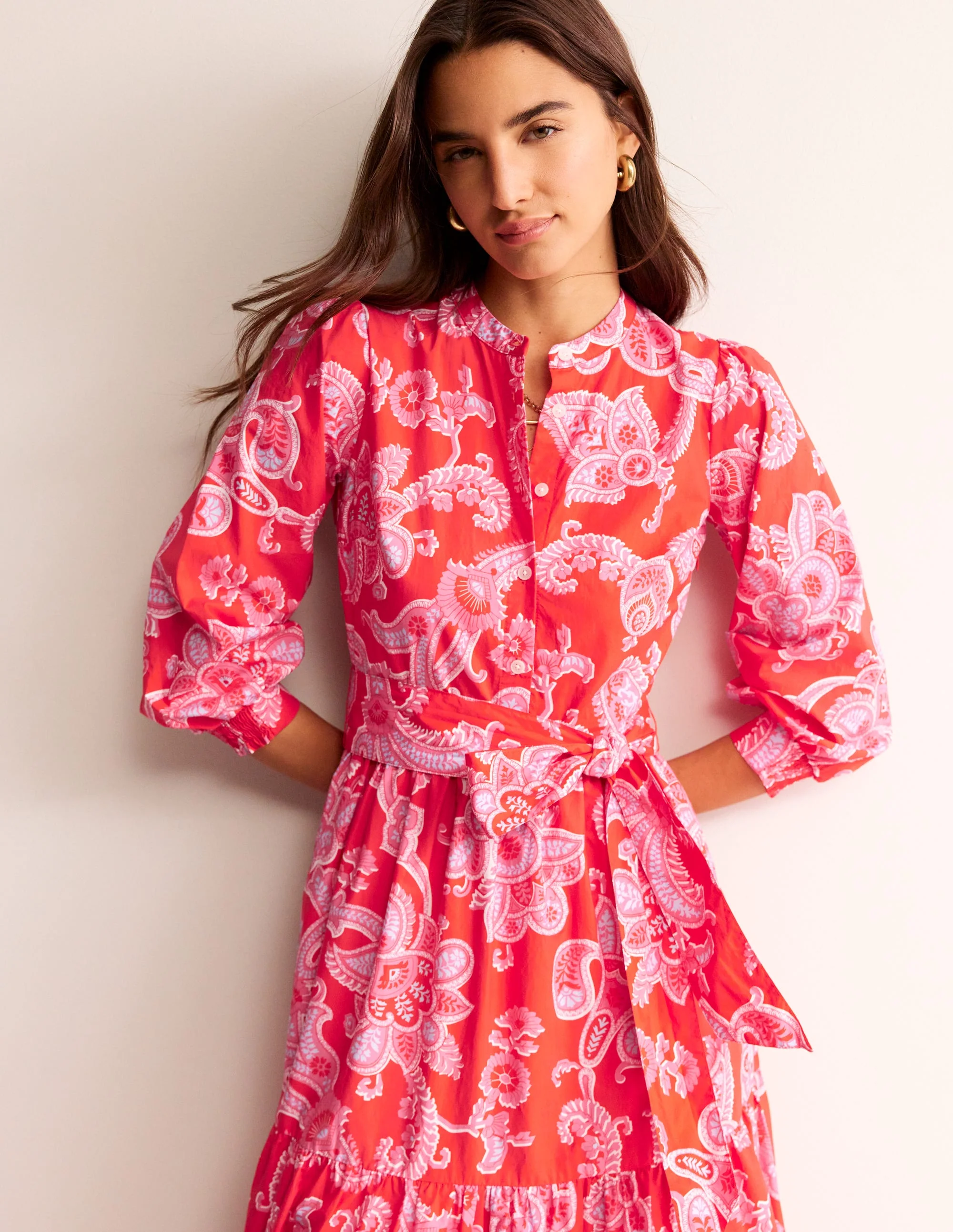 Alba Gestuftes Maxikleid aus Baumwolle-Flame Scarlet, Cascade-Paisley - Image 4