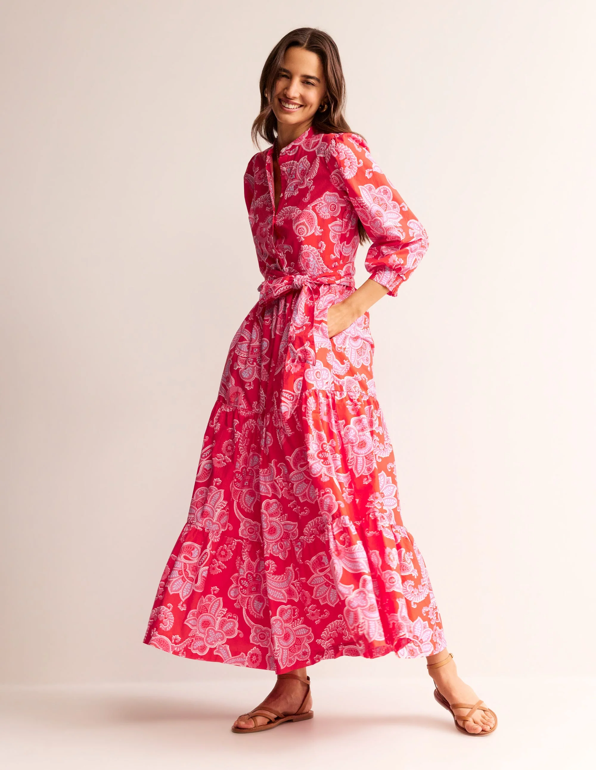 Alba Gestuftes Maxikleid aus Baumwolle-Flame Scarlet, Cascade-Paisley - Image 5