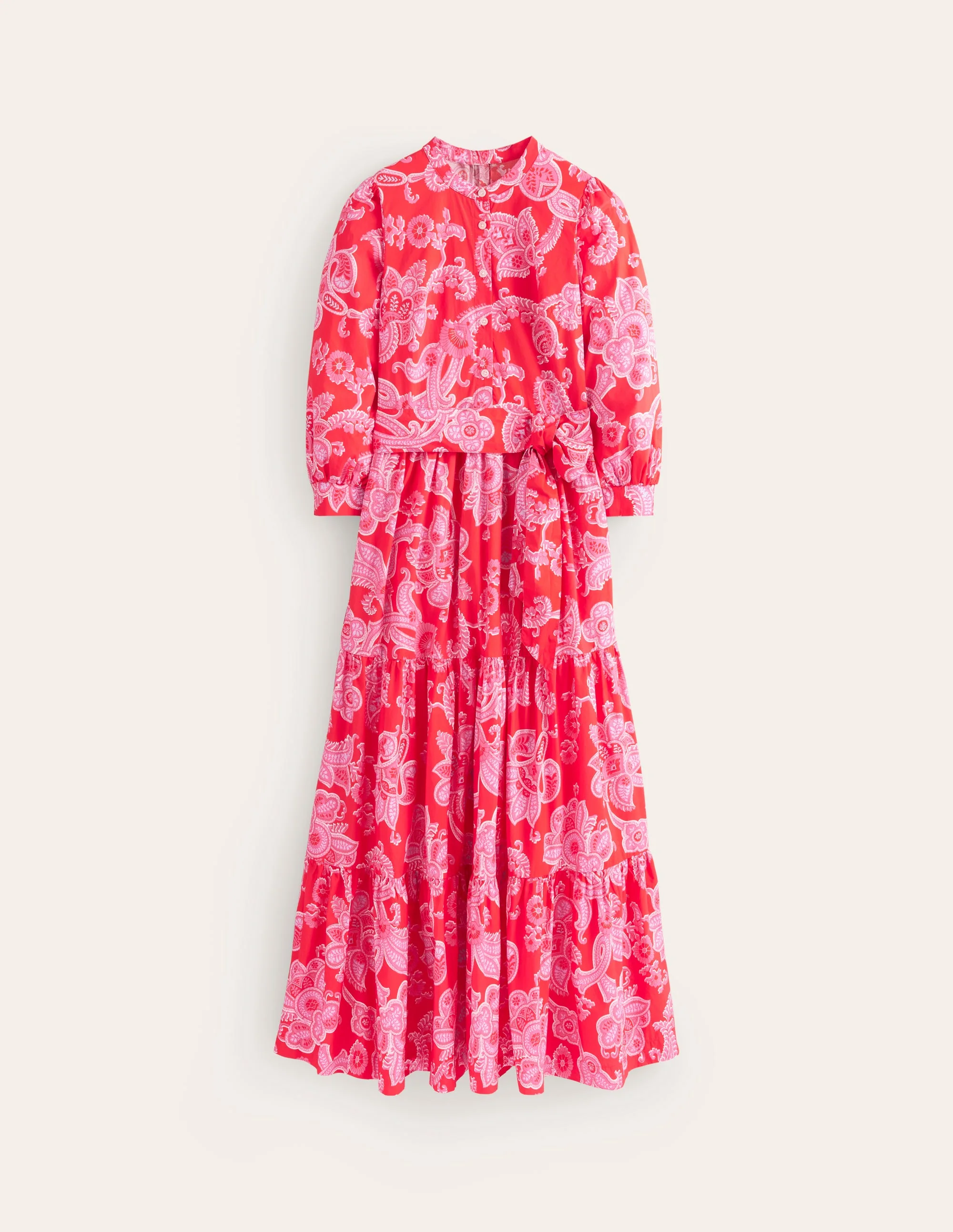 Alba Gestuftes Maxikleid aus Baumwolle-Flame Scarlet, Cascade-Paisley - Image 7