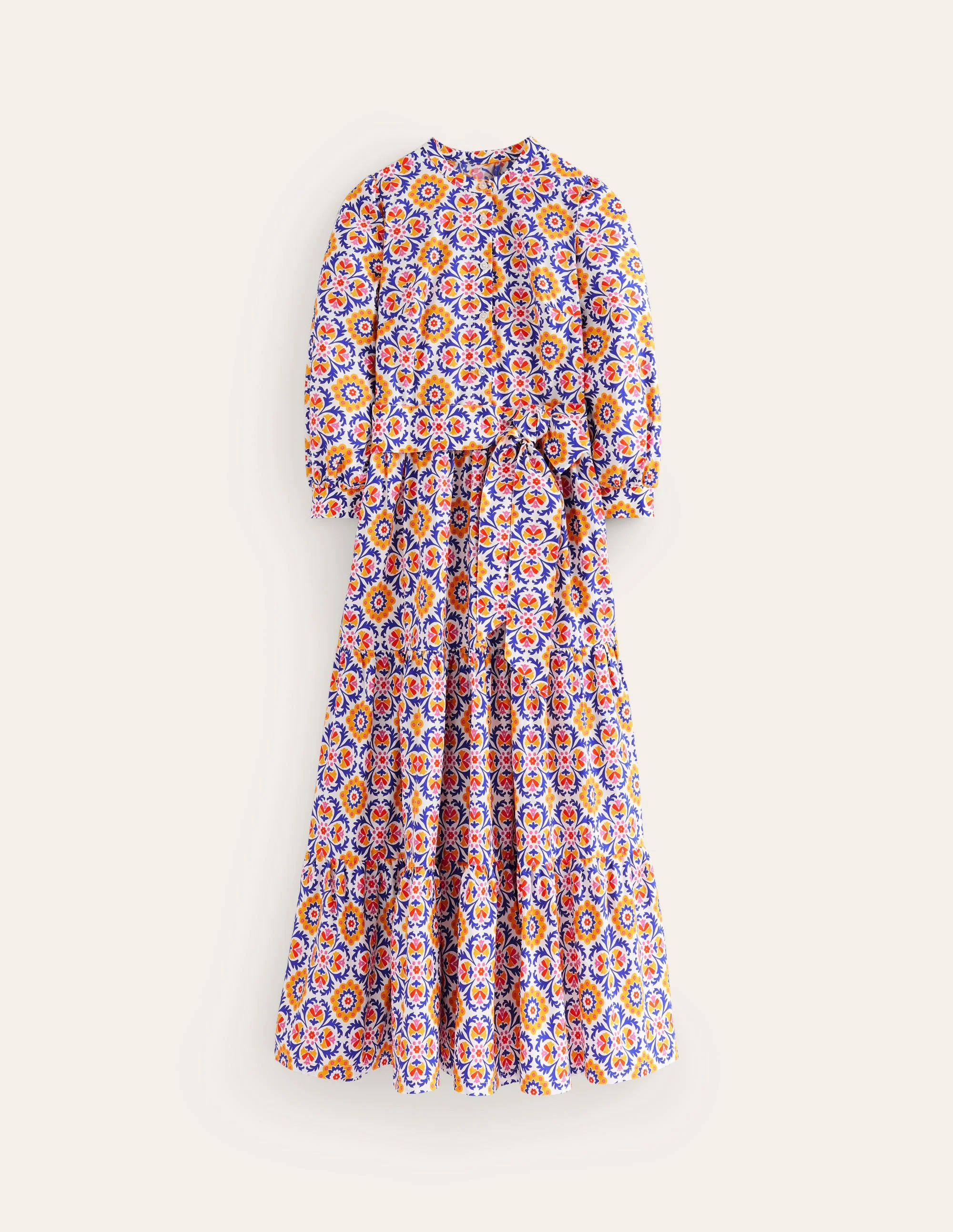 Alba Gestuftes Maxikleid aus Baumwolle-Künstlerisches Gold, Mosaik Blüte - Image 9