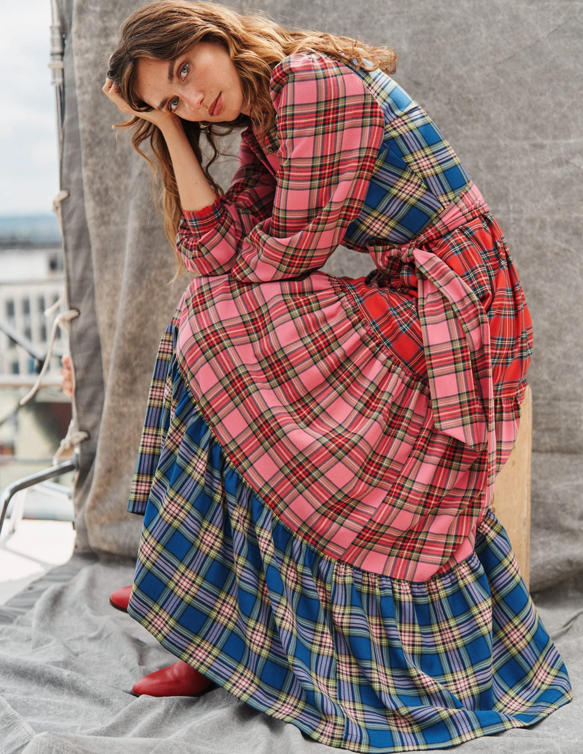 Alba Kariertes Maxikleid-Bunt Kuddelmuddel-Karo - Image 8
