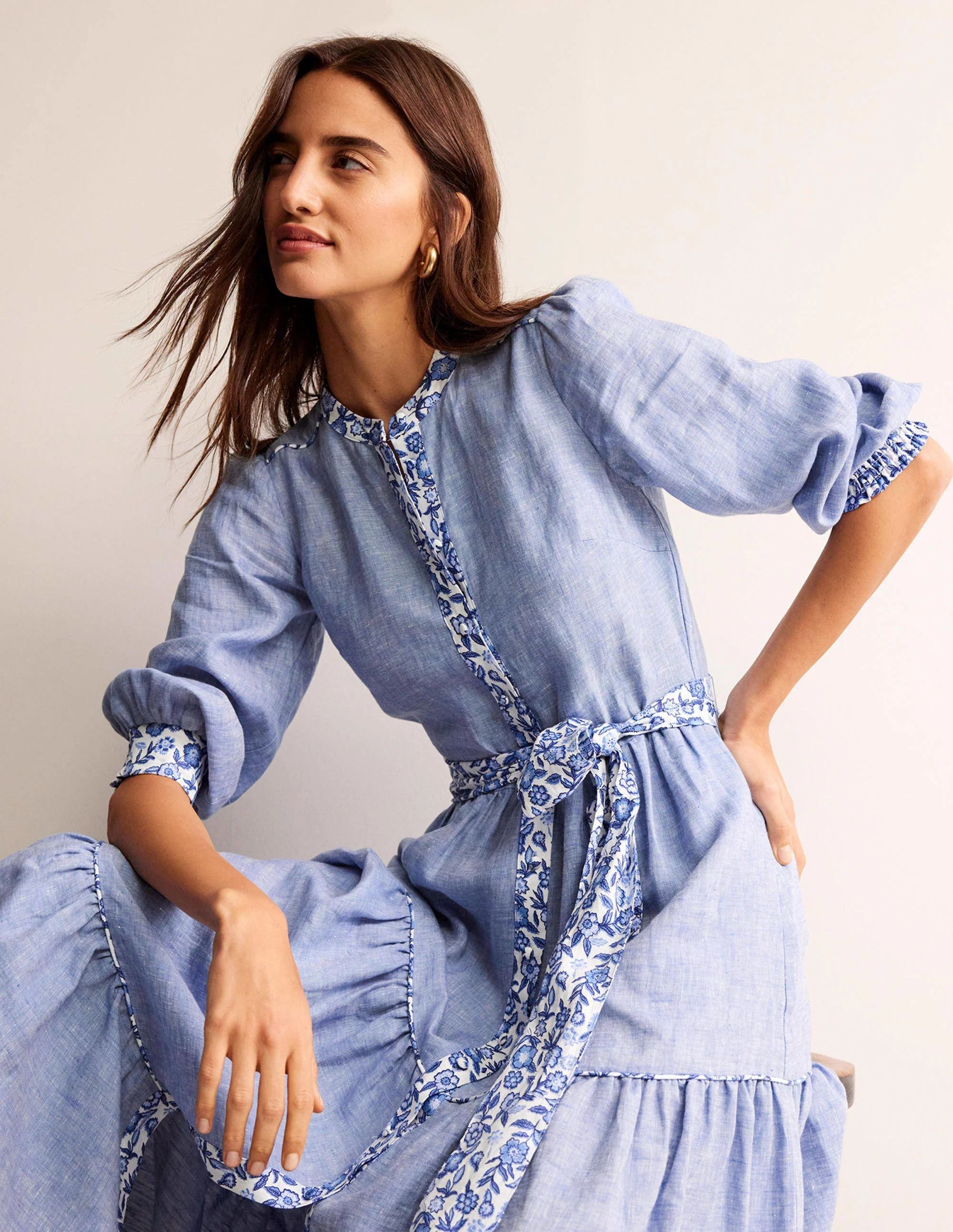 Alba Maxi-Chambray-Kleid-Faux-Uni - Image 5