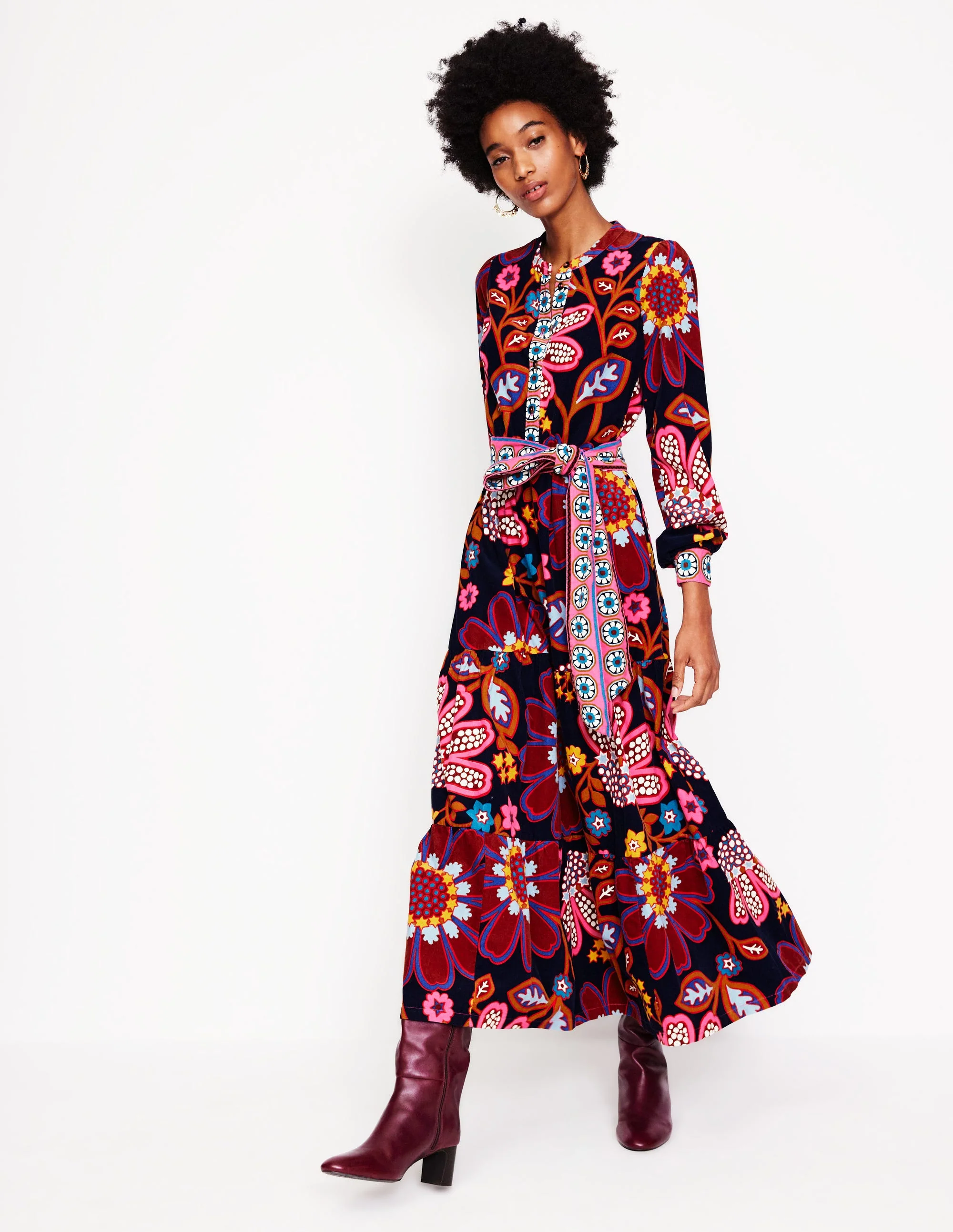 Alba Maxikleid aus Cord-Französisches Marineblau, Kosmische Wiese - Image 2