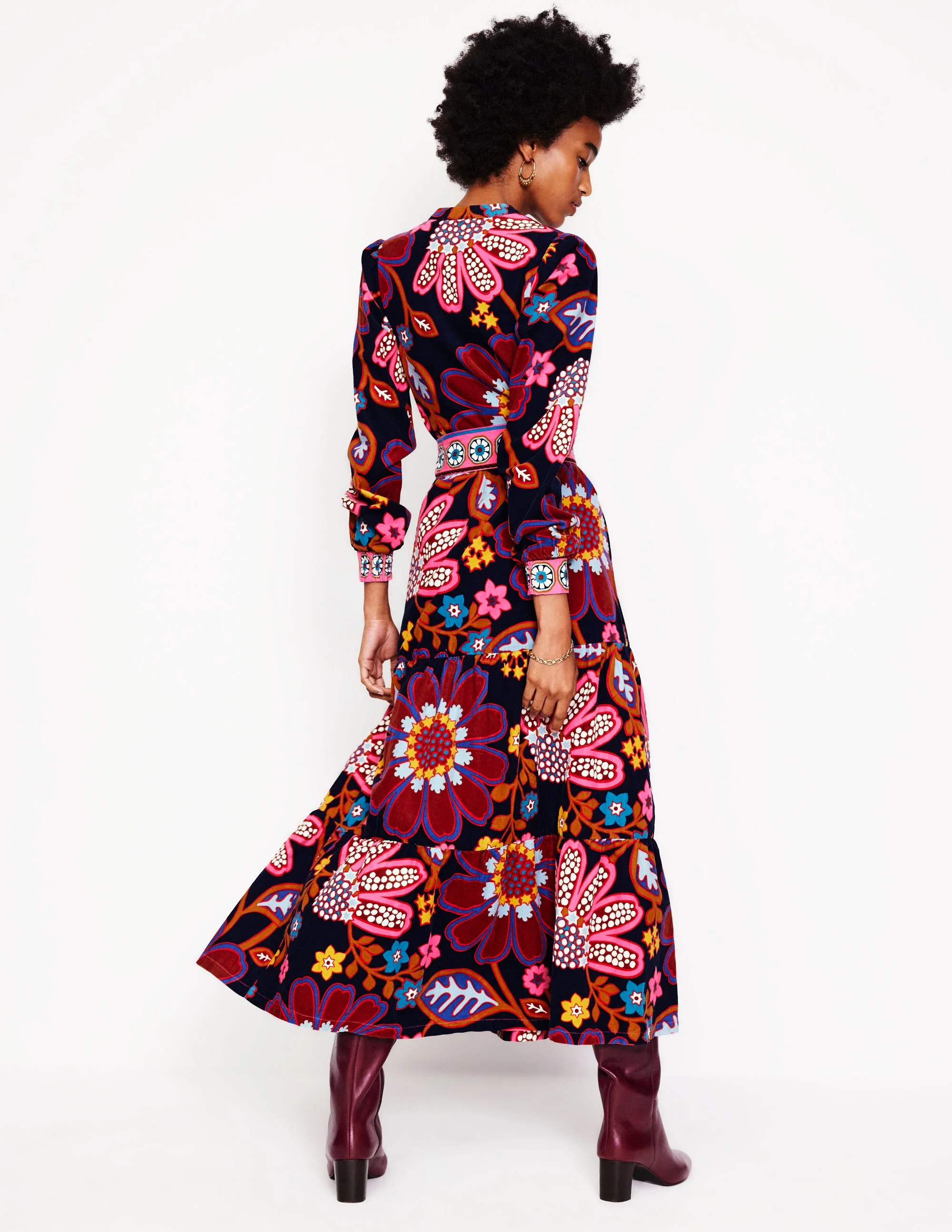 Alba Maxikleid aus Cord-Französisches Marineblau, Kosmische Wiese - Image 4
