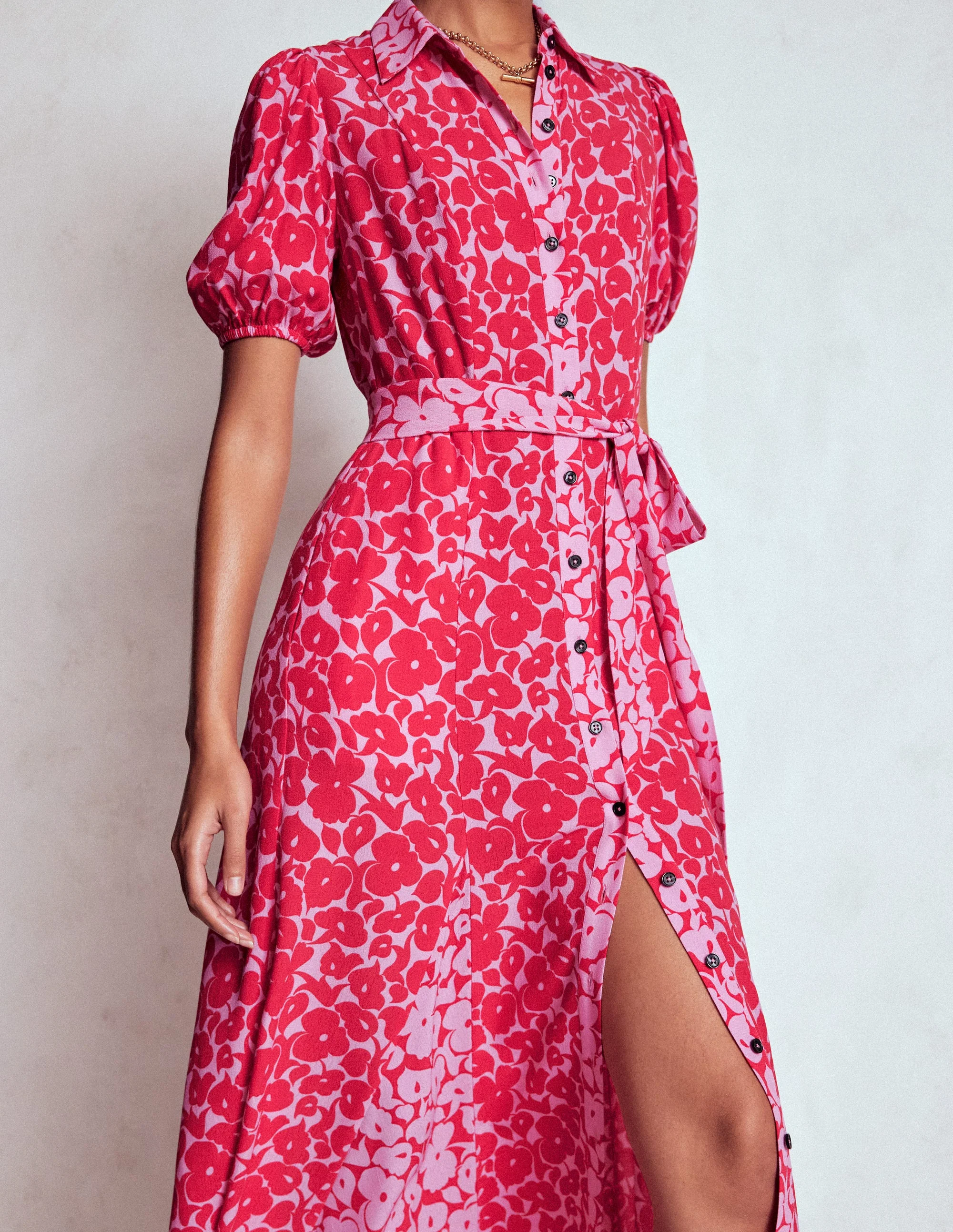 Alegra Midi-Hemdblusenkleid-Juwelenrot, Blattdesign - Image 2