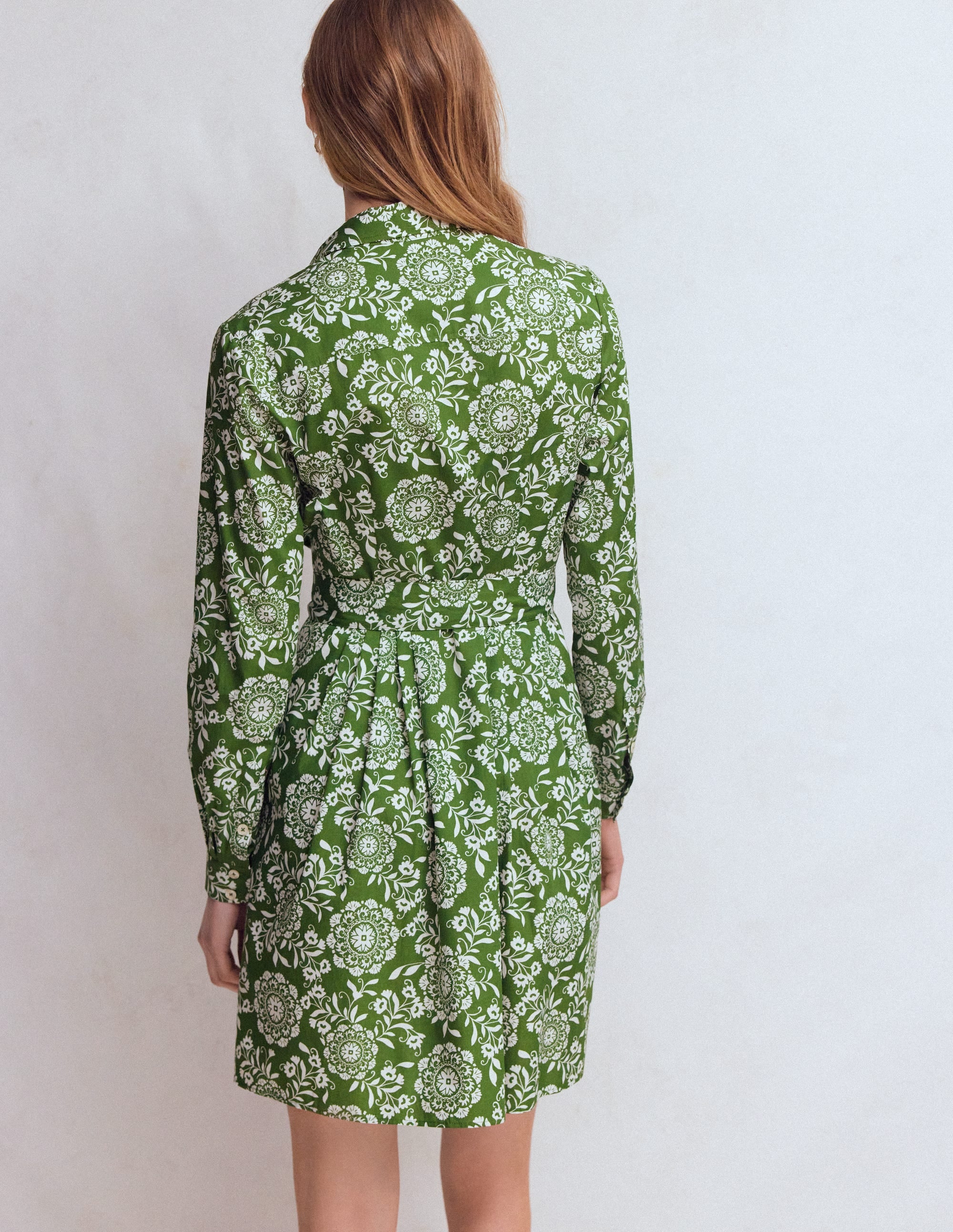 Alexa Langärmliges, kurzes Kleid-Grün, Dekorative Blüten - Image 3