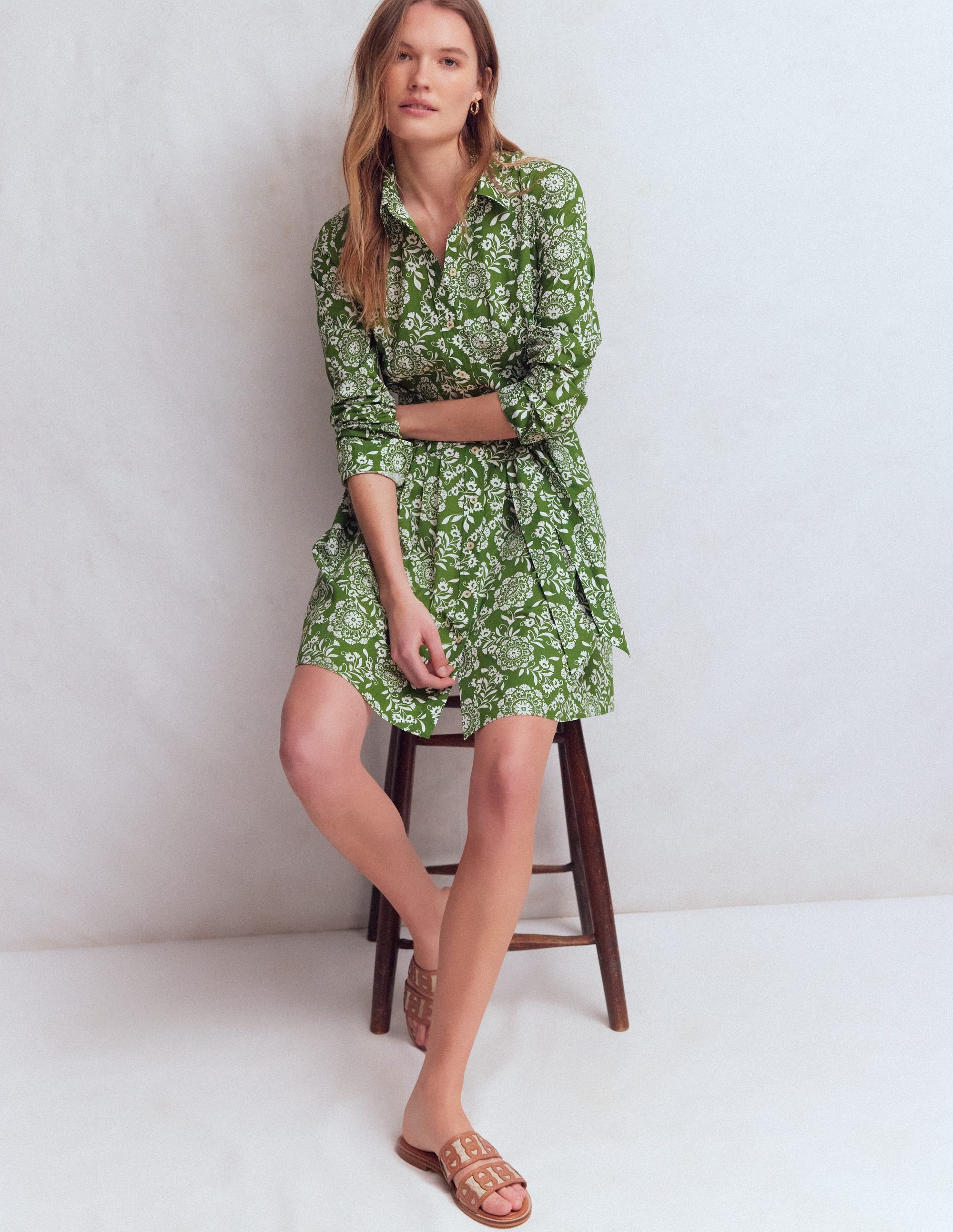 Alexa Langärmliges, kurzes Kleid-Grün, Dekorative Blüten - Image 5