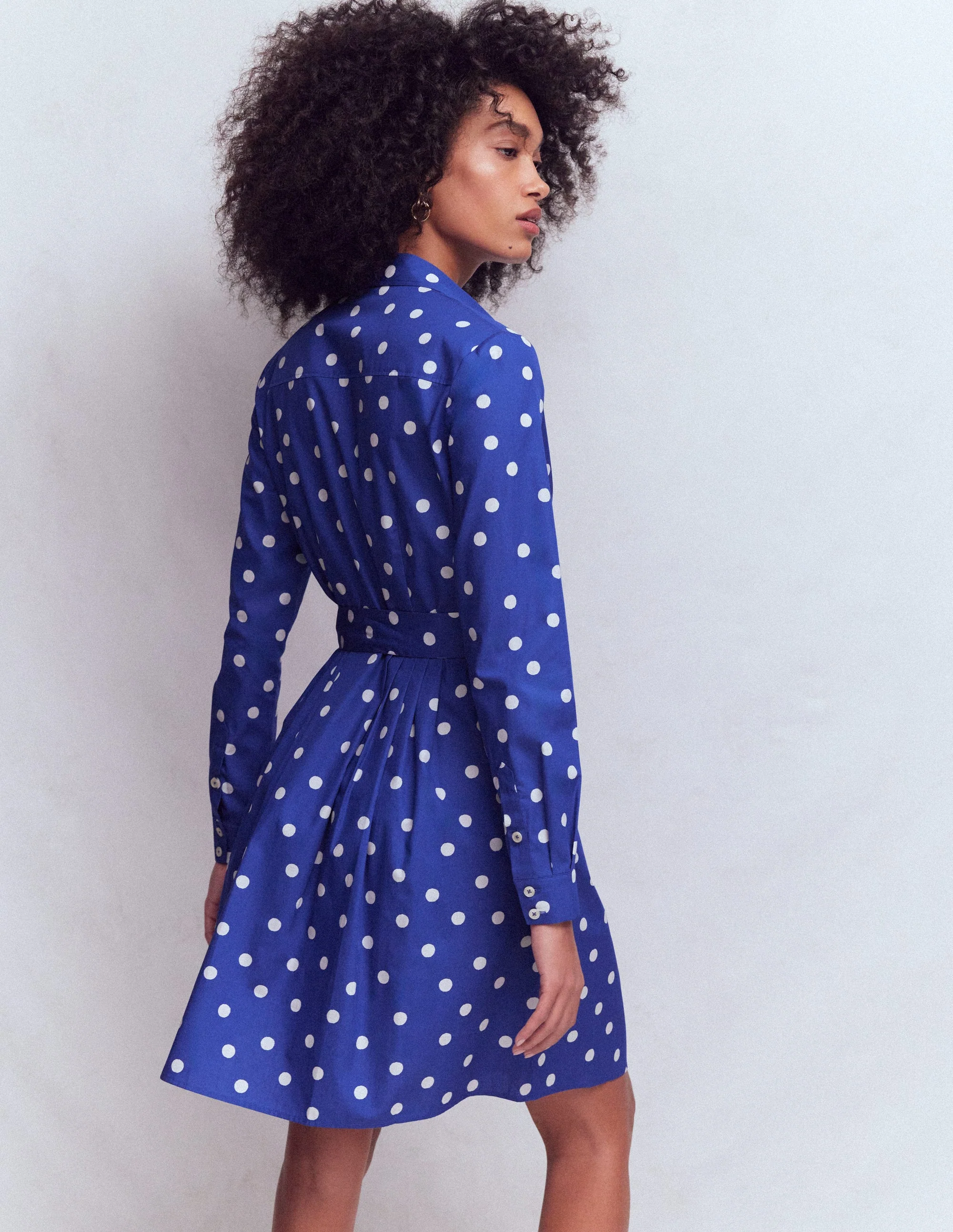 Alexa Langärmliges, kurzes Kleid-Leuchtendes Blau, Gemalte Tupfen - Image 3