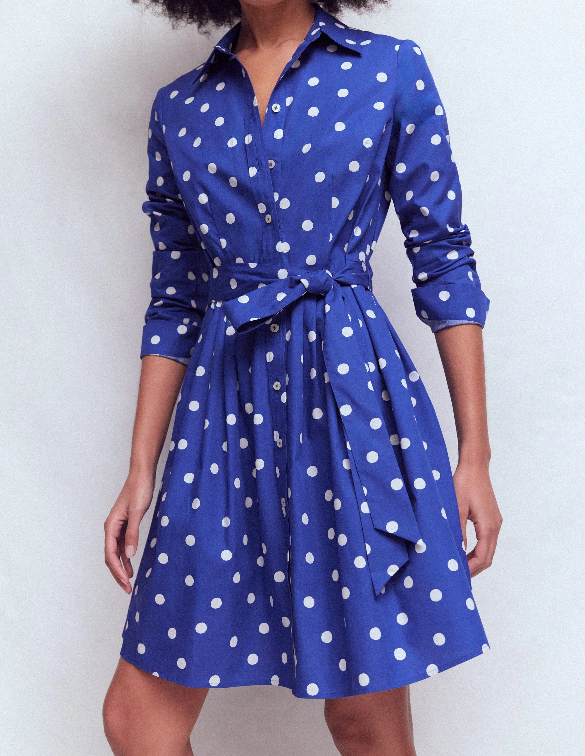 Alexa Langärmliges, kurzes Kleid-Leuchtendes Blau, Gemalte Tupfen - Image 4