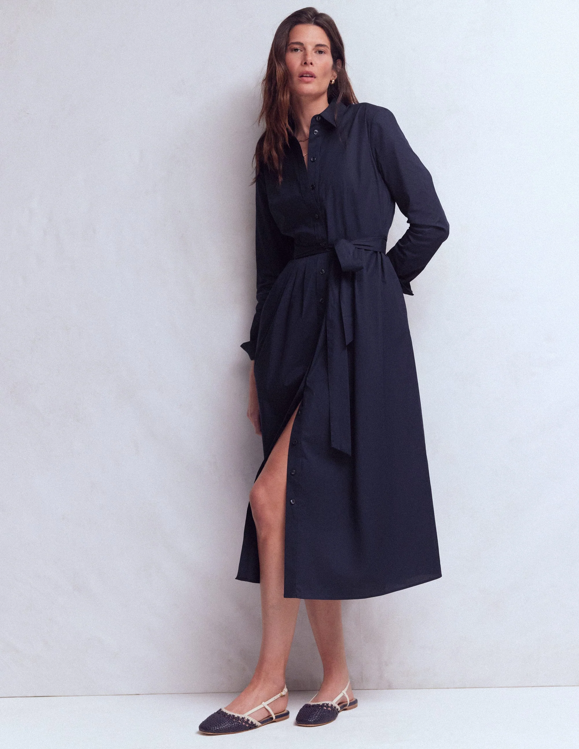 Alexa langärmliges Midikleid-Marineblau