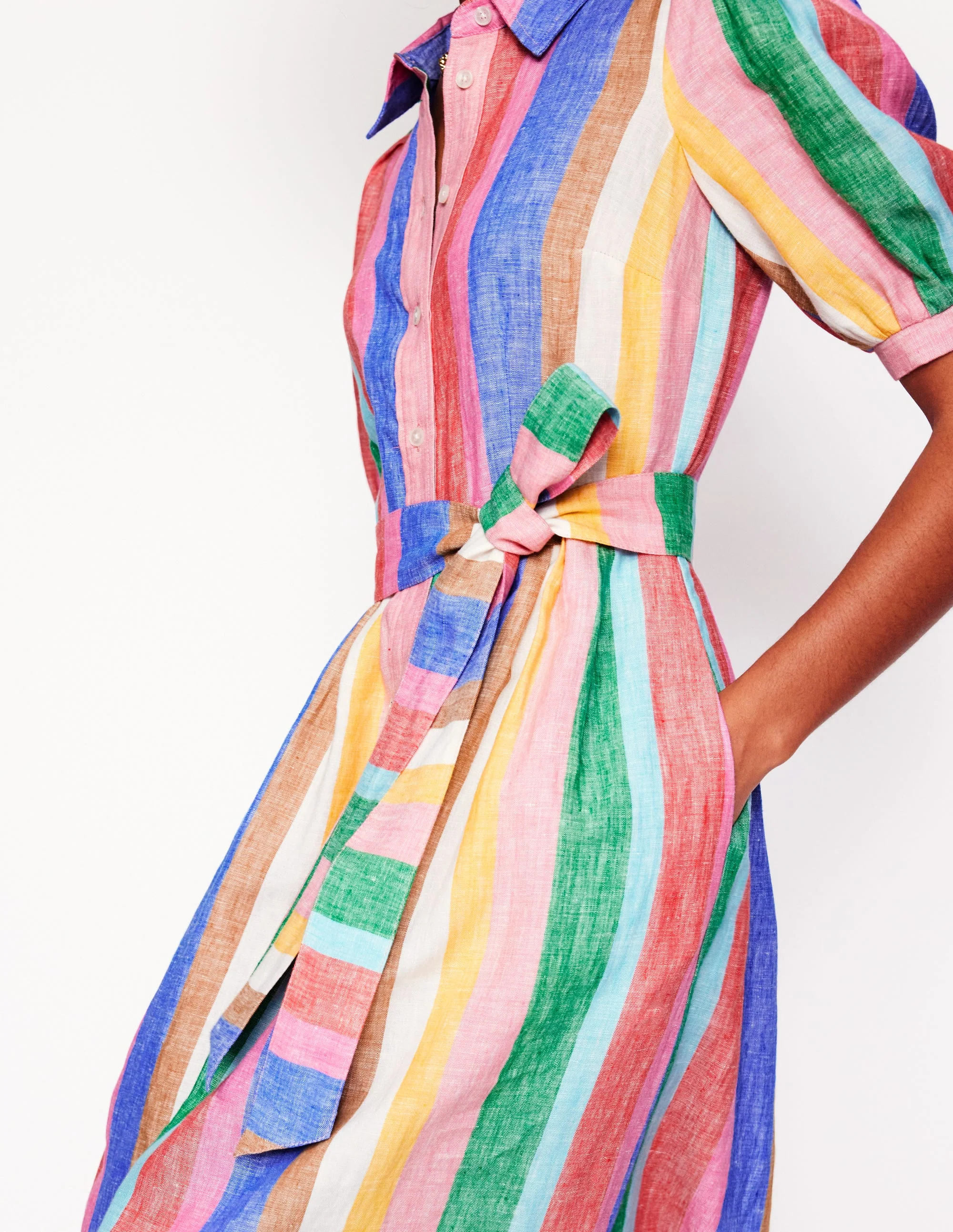 Alexa Maxi-Hemdblusenkleid aus Leinen-Knalliger Regenbogen Streifen - Image 2