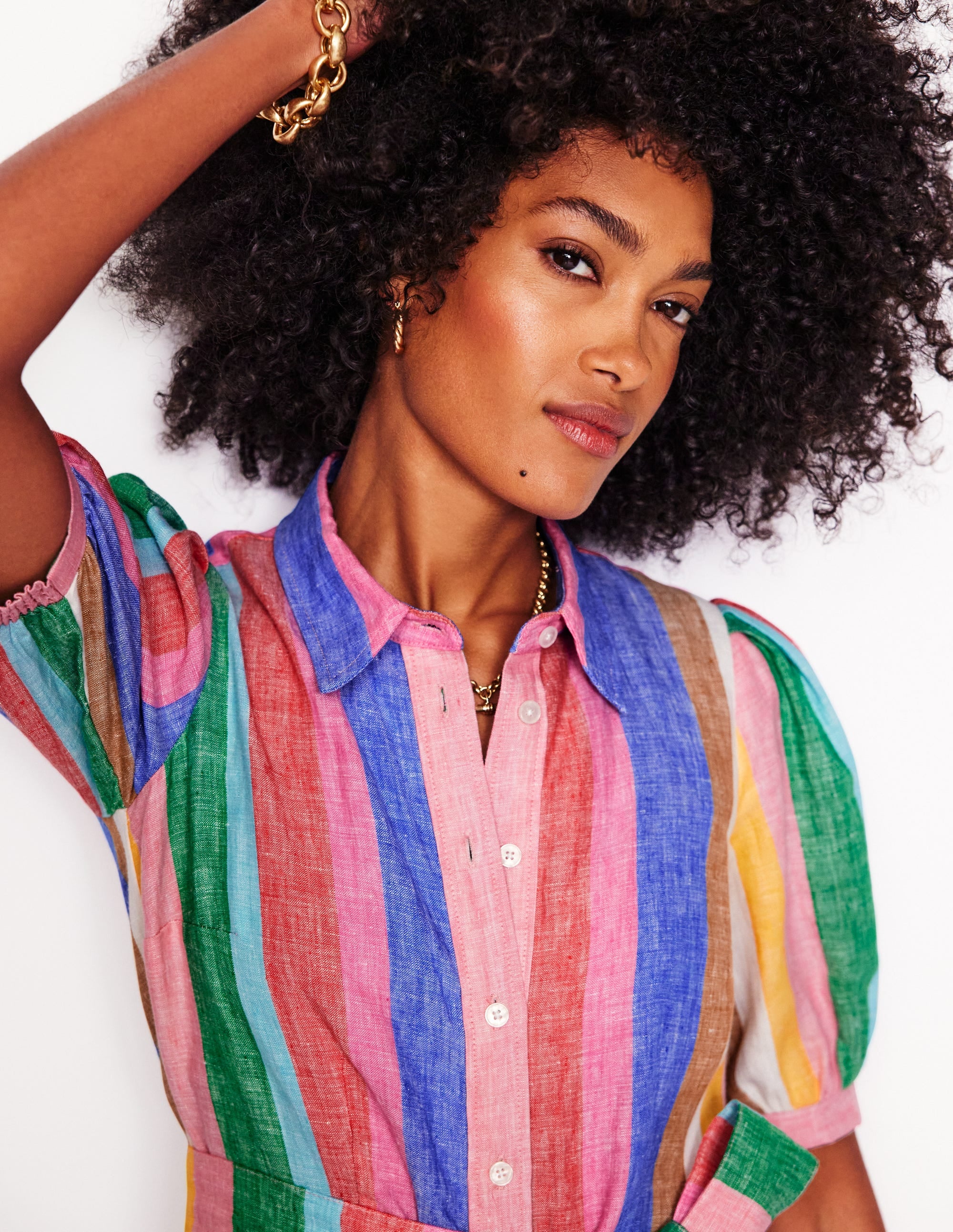 Alexa Maxi-Hemdblusenkleid aus Leinen-Knalliger Regenbogen Streifen - Image 5