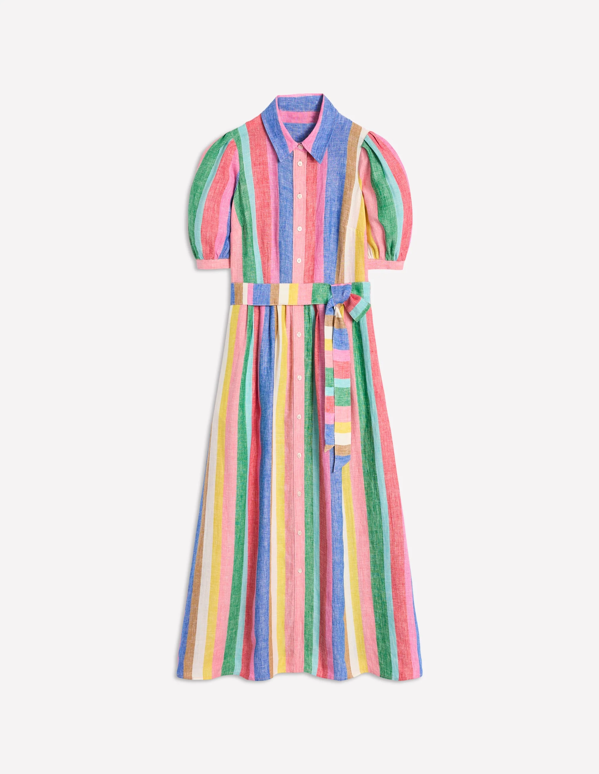 Alexa Maxi-Hemdblusenkleid aus Leinen-Knalliger Regenbogen Streifen - Image 8
