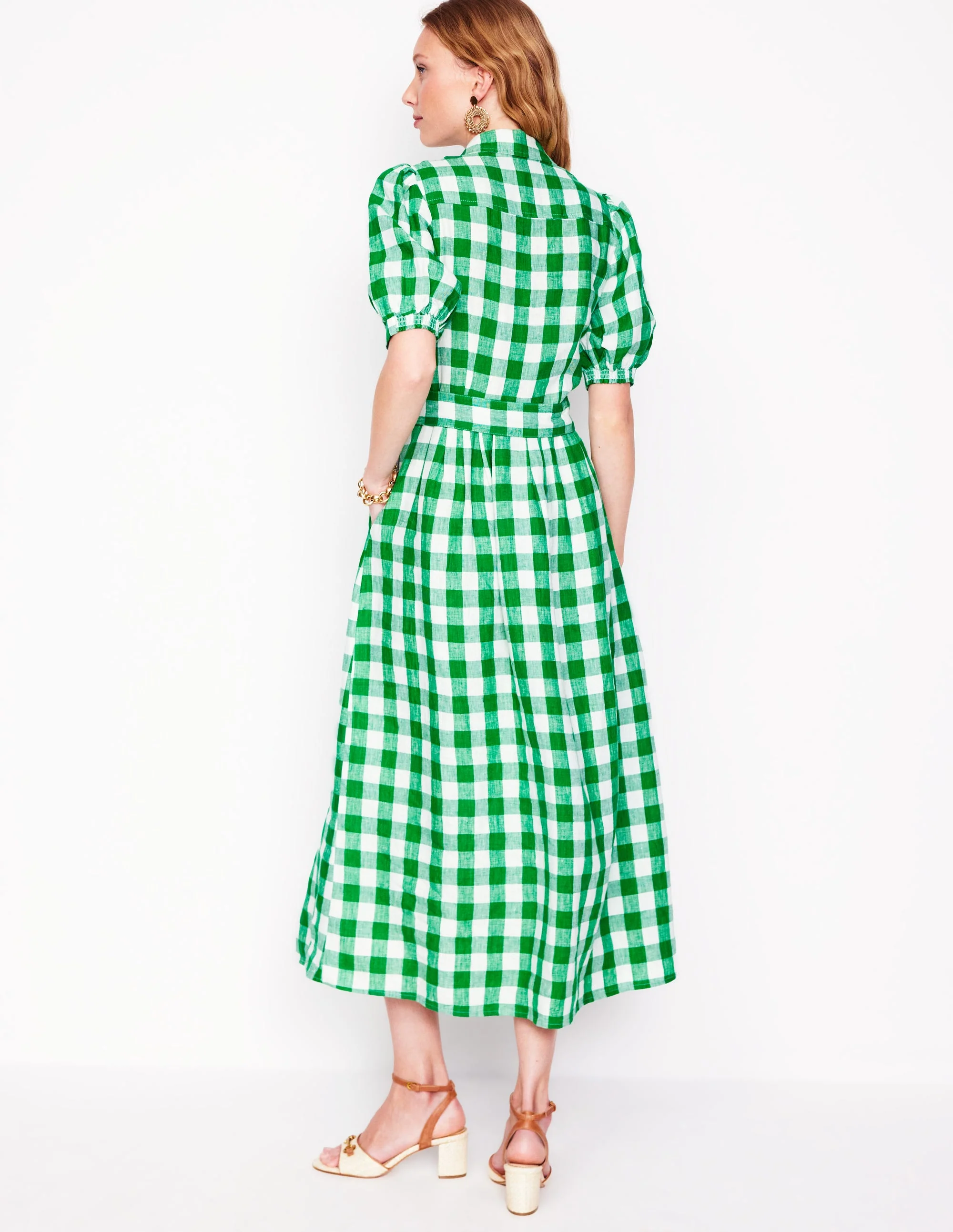 Alexa Maxi-Hemdblusenkleid aus Leinen-Sattes Smaragdgrün Vichykaro - Image 4